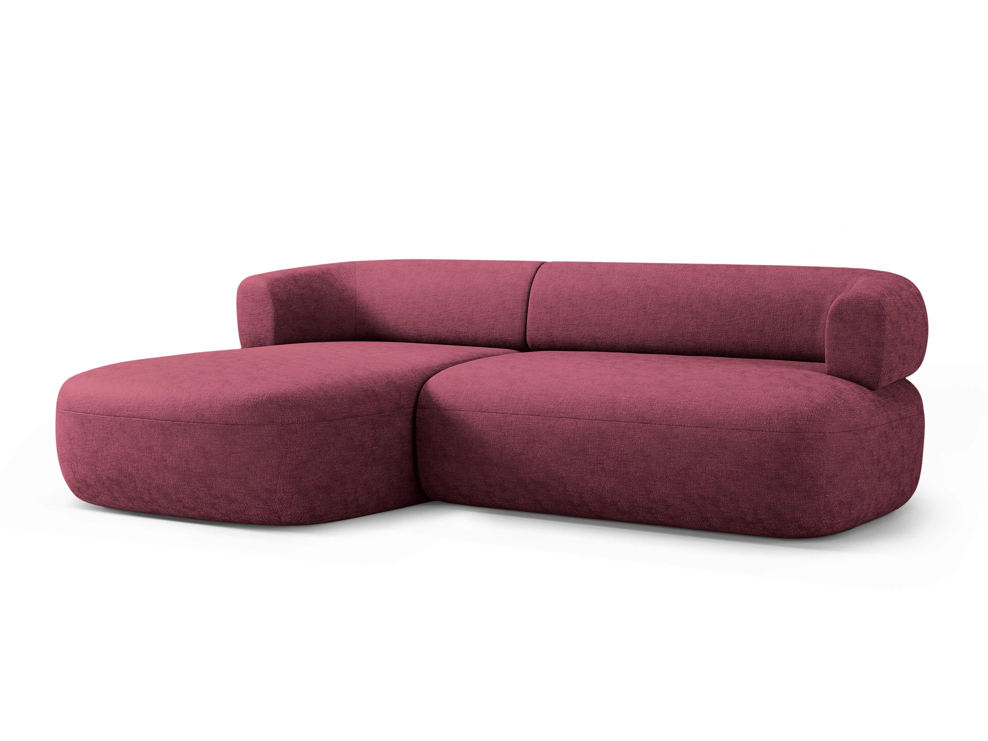 Left-facing 3-seater corner sofa ALDRIN in crimson chenille
