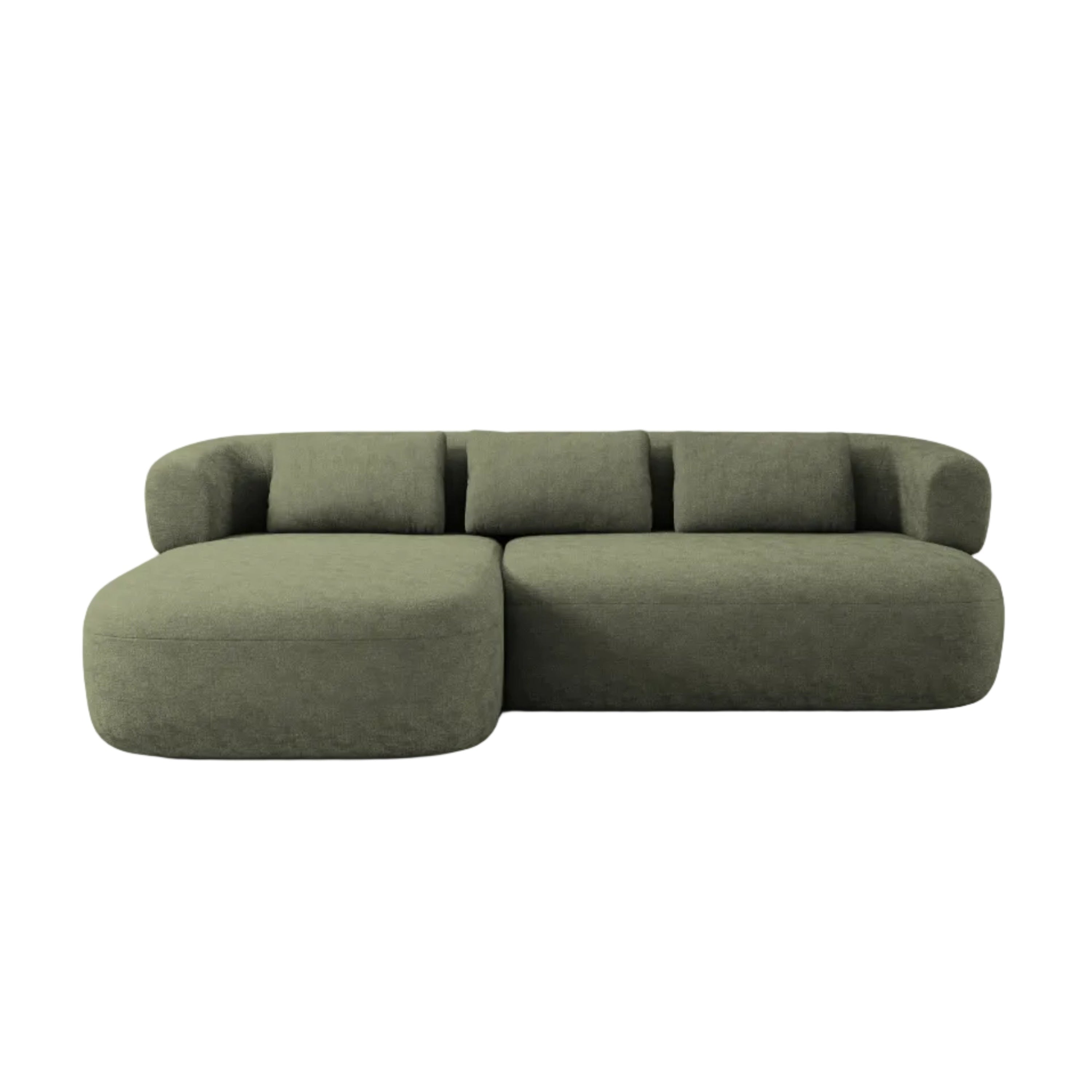 Left-facing 3-seater sofa ALDRIN in green chenille