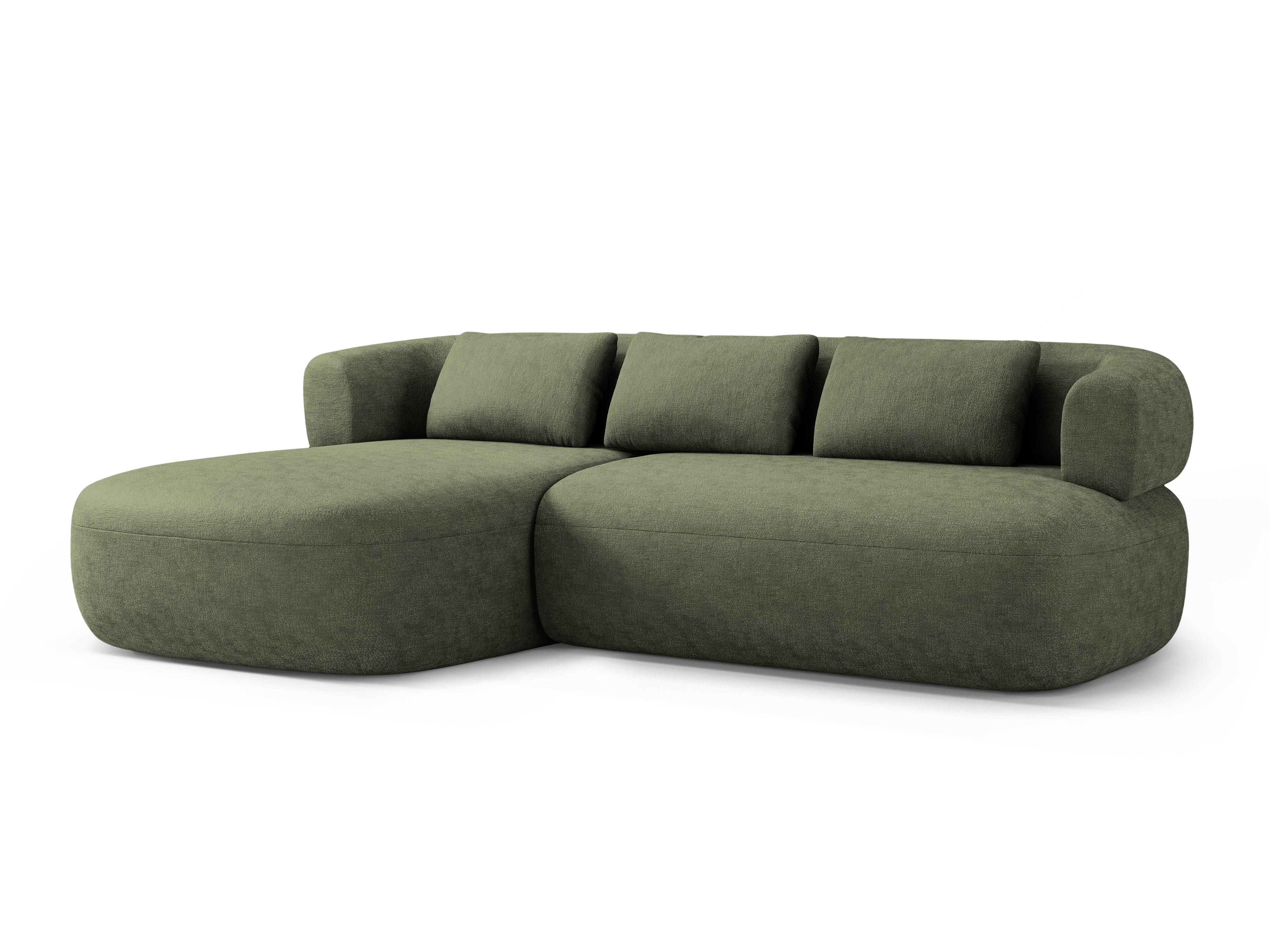 Left-facing 3-seater sofa ALDRIN in green chenille