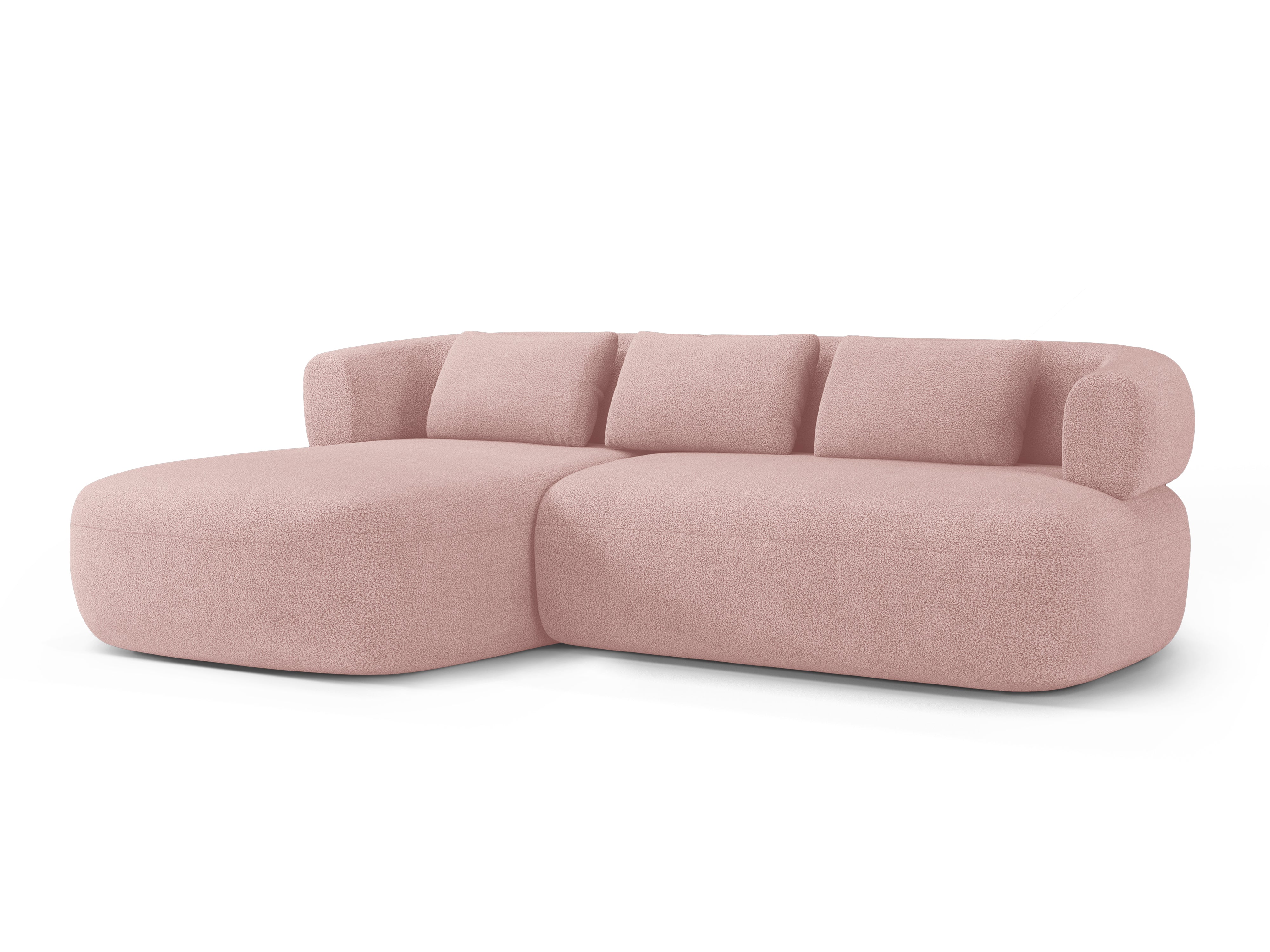Left-facing 3-seater corner sofa ALDRIN in powder pink boucle.