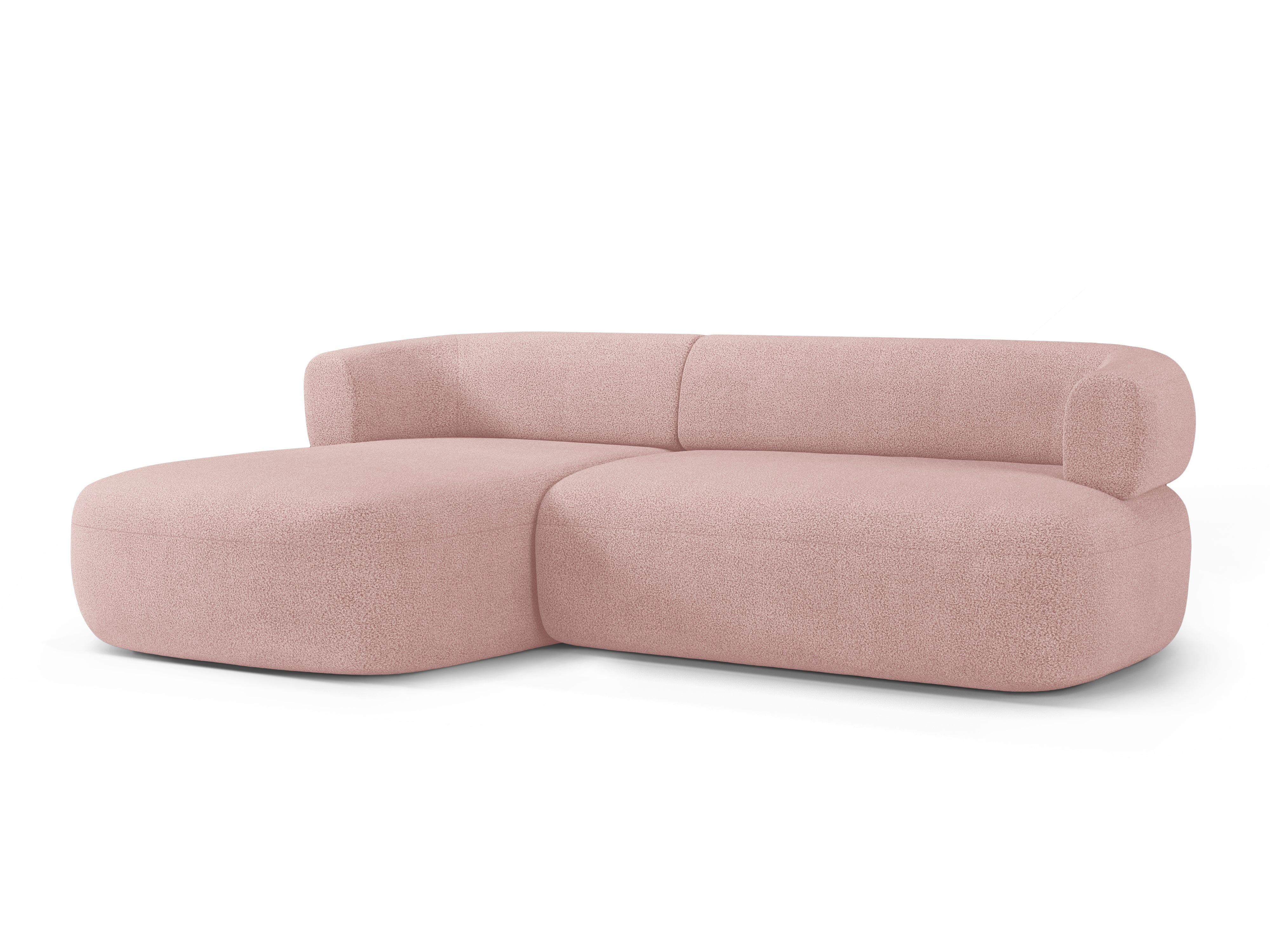 Left-facing 3-seater corner sofa ALDRIN in powder pink boucle.