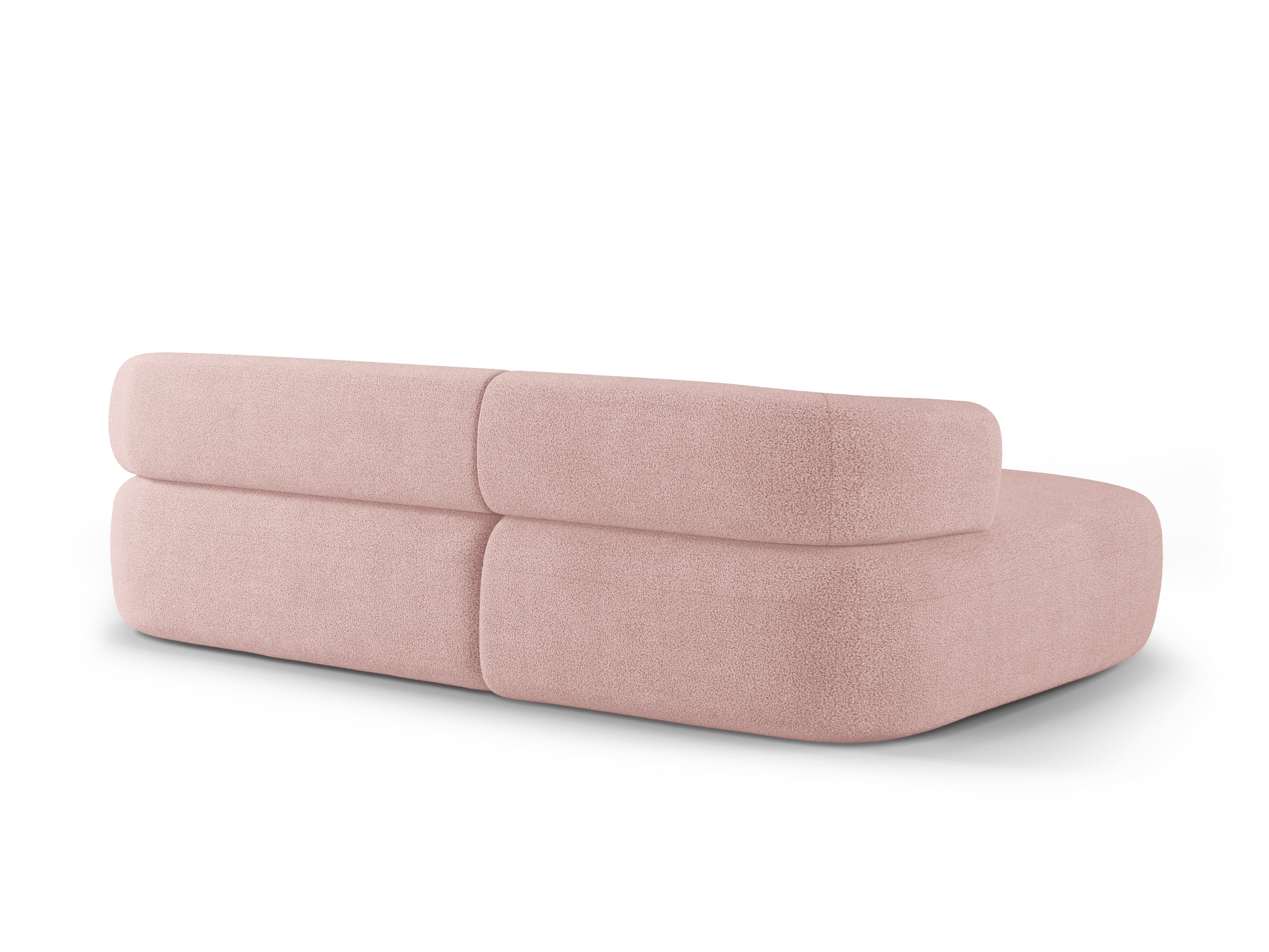 Left-facing 3-seater corner sofa ALDRIN in powder pink boucle.