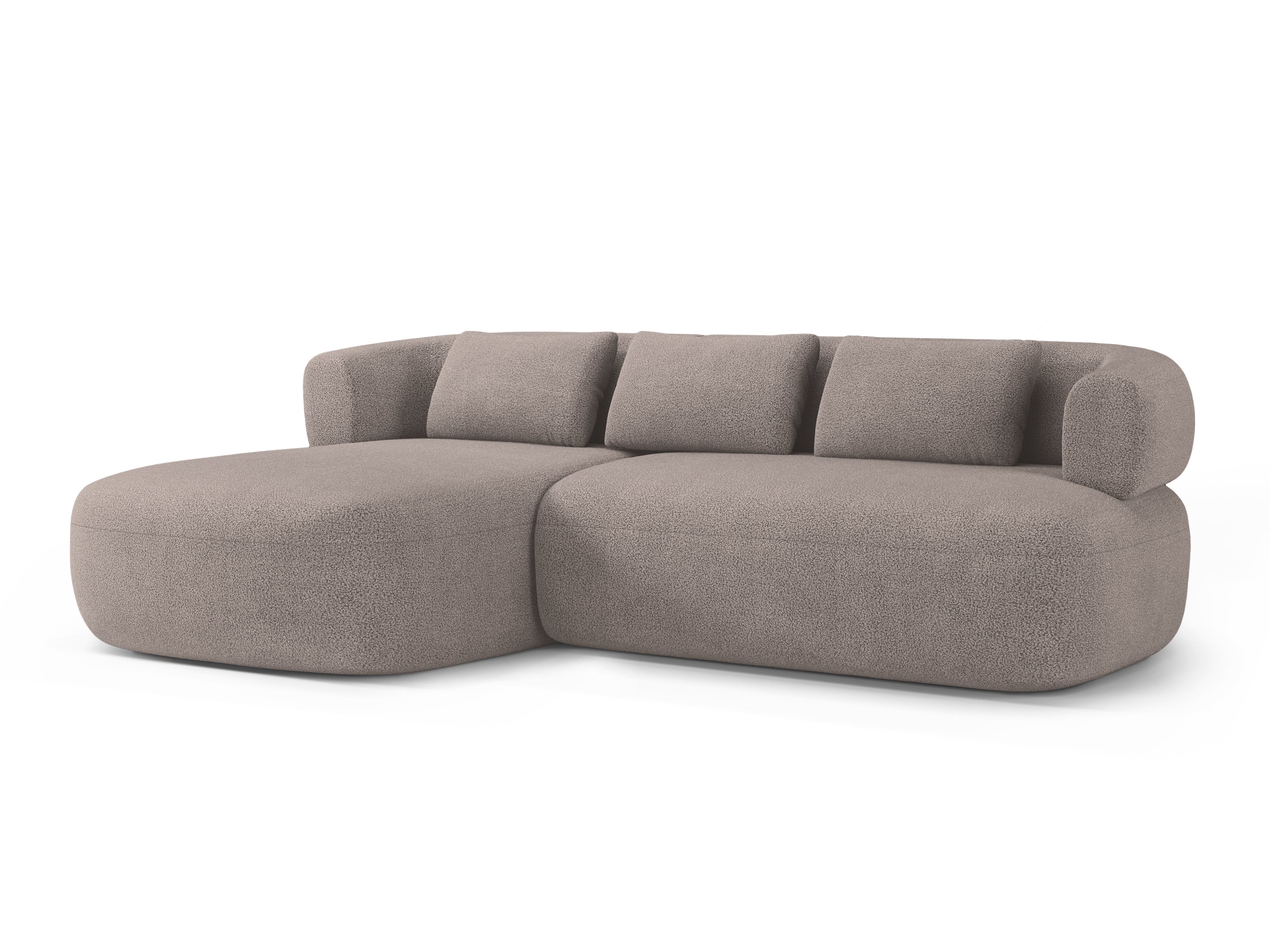 Left-facing 3-seater corner sofa ALDRIN in light brown boucle.