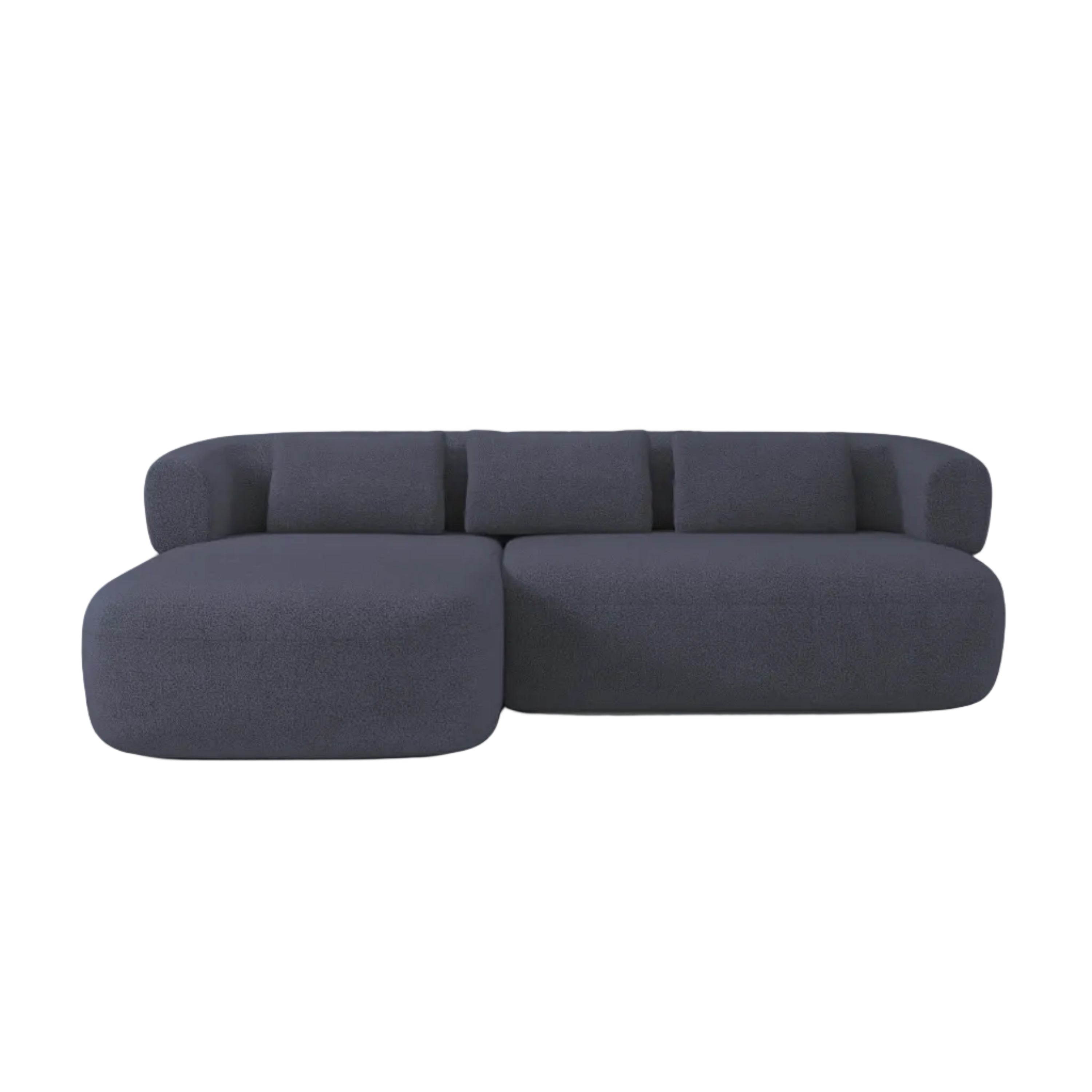Left-facing 3-seater sofa ALDRIN in navy blue boucle.