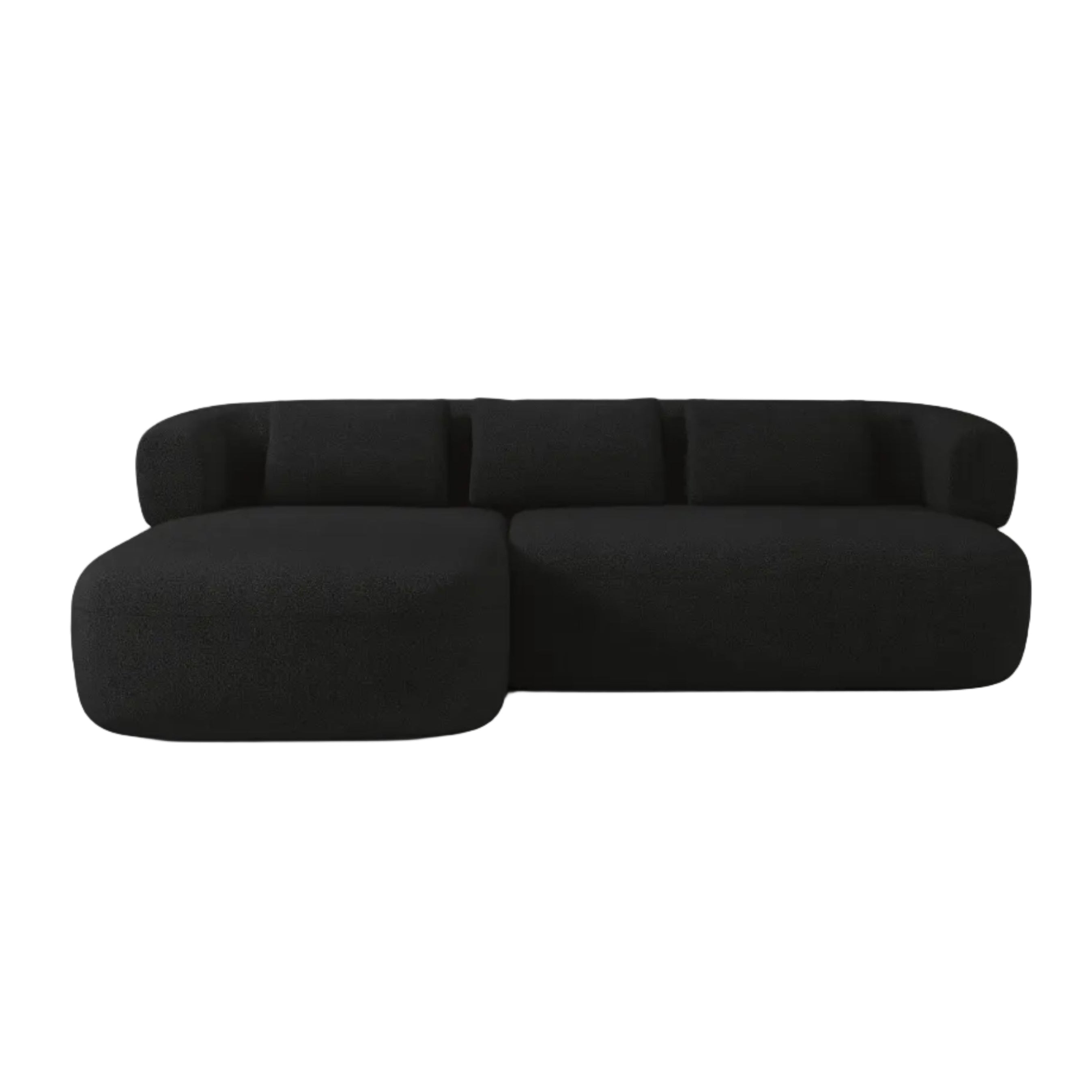 Left-facing 3-seater corner sofa ALDRIN in black boucle