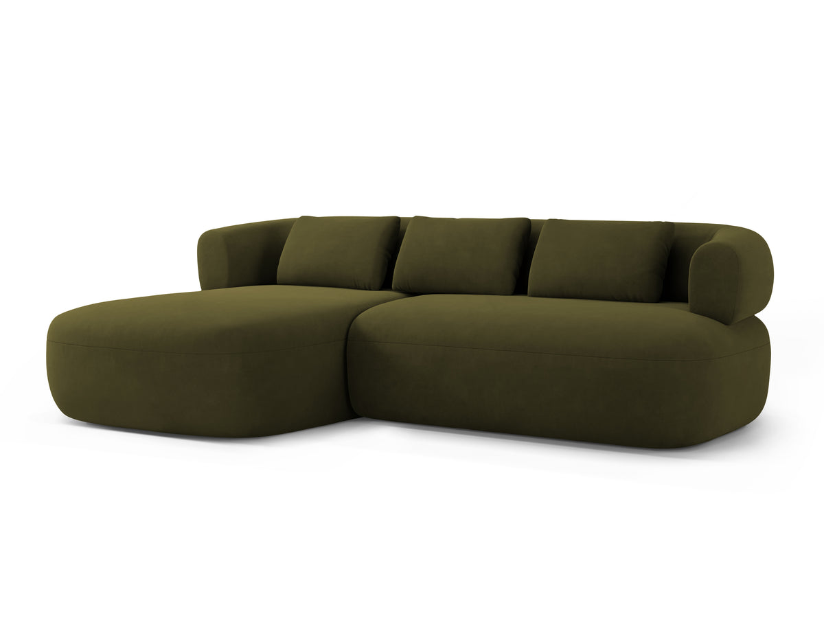 Green velvet 3-seater left-facing sofa ALDRIN