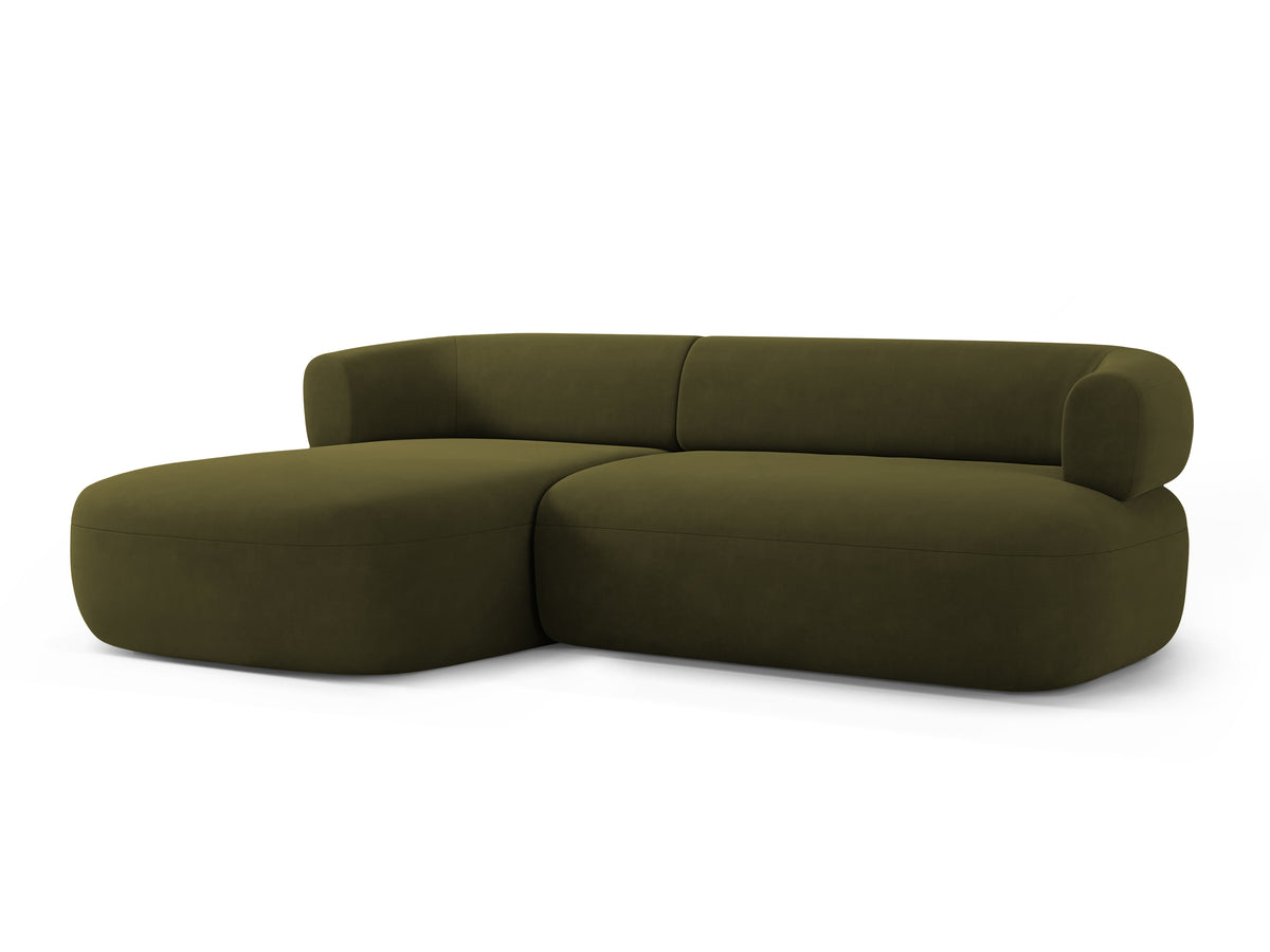 Green velvet 3-seater left-facing sofa ALDRIN