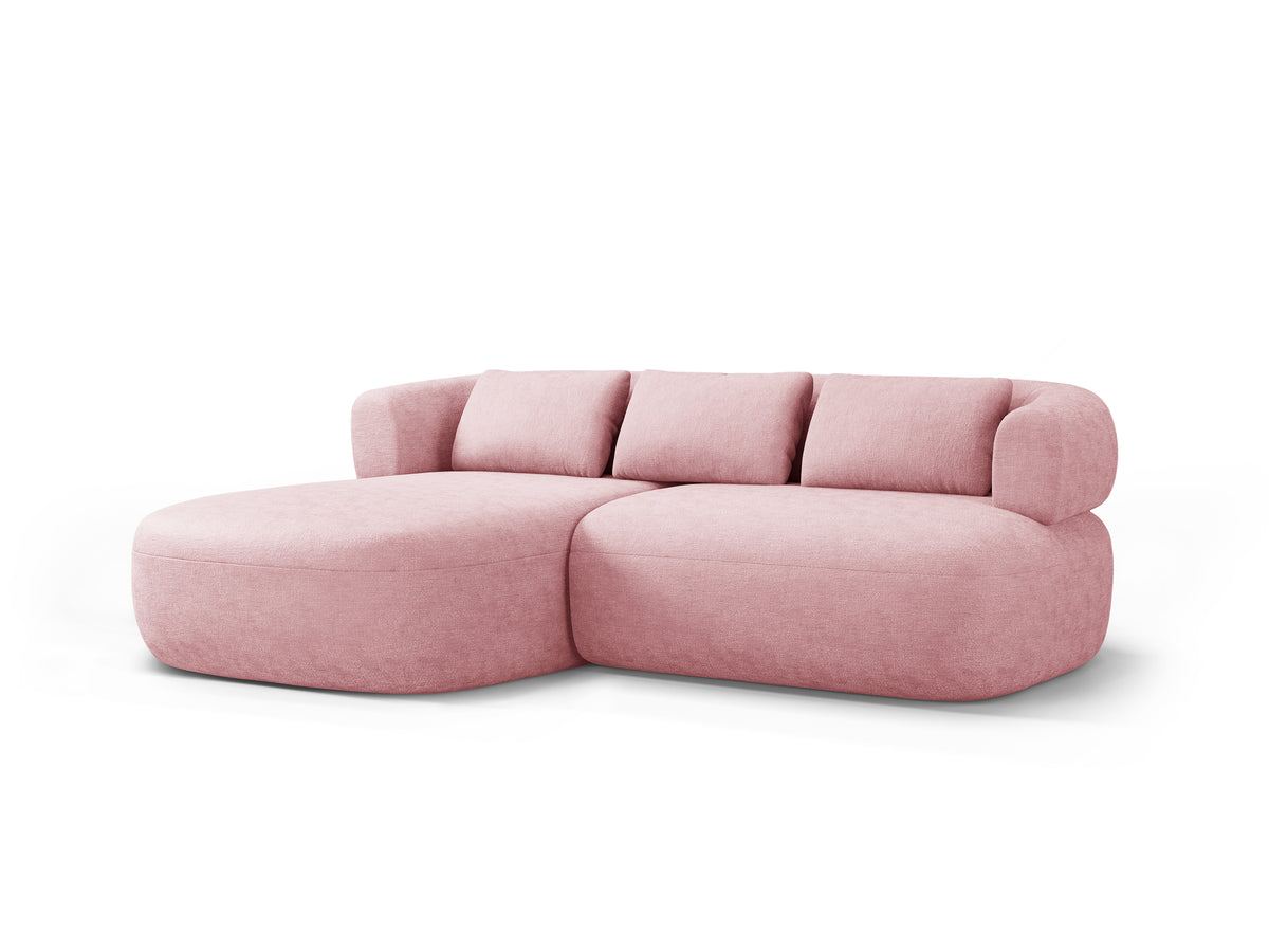 Left-facing 2-seater corner sofa ALDRIN in pink chenille