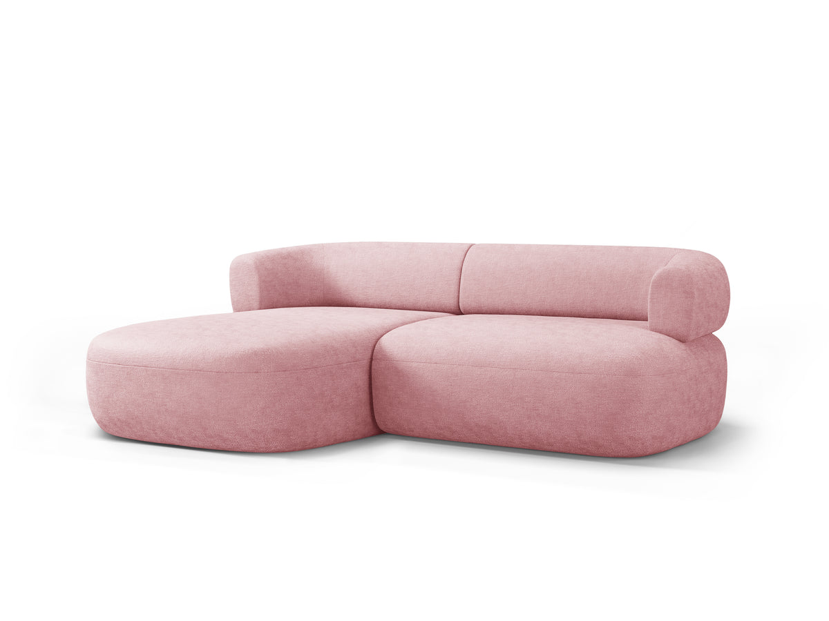 Left-facing 2-seater corner sofa ALDRIN in pink chenille