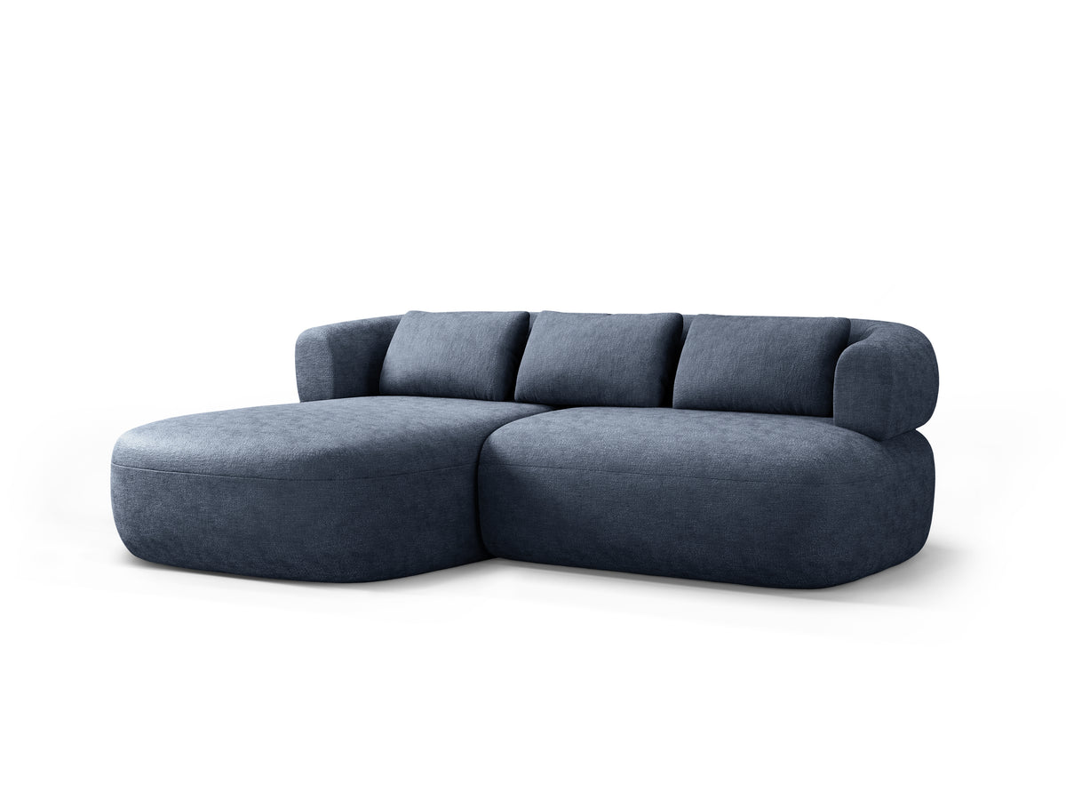 Left-facing 2-seater corner sofa ALDRIN in navy blue chenille