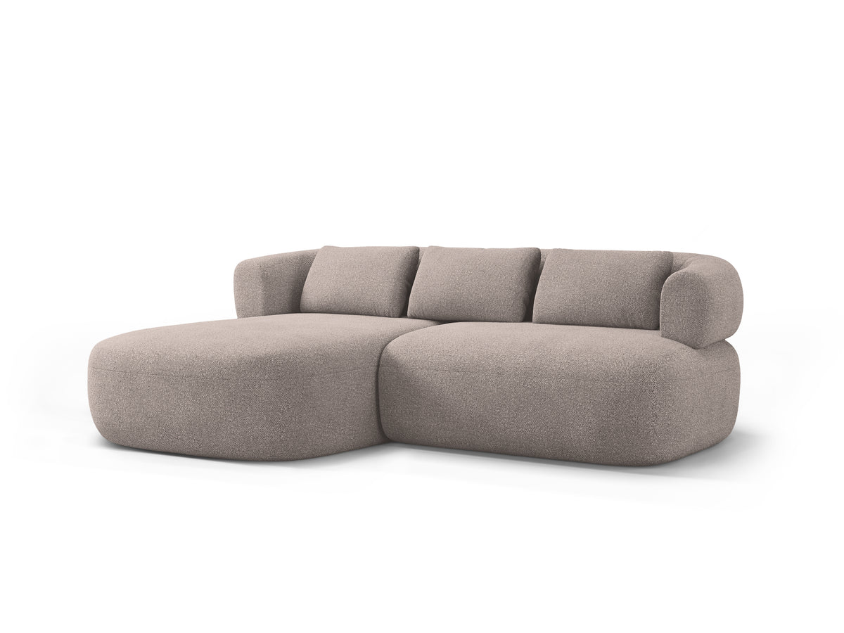 Left-facing 2-seater corner sofa ALDRIN in light brown boucle.