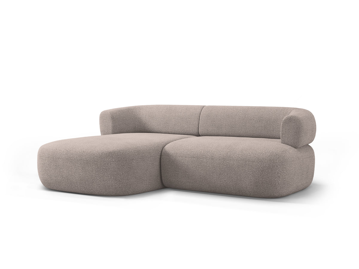 Left-facing 2-seater corner sofa ALDRIN in light brown boucle.