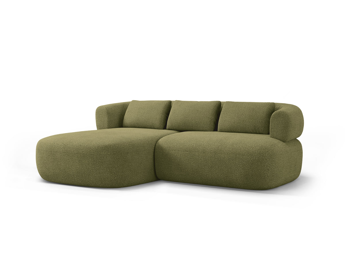 Left-facing 2-seater corner sofa ALDRIN in green boucle