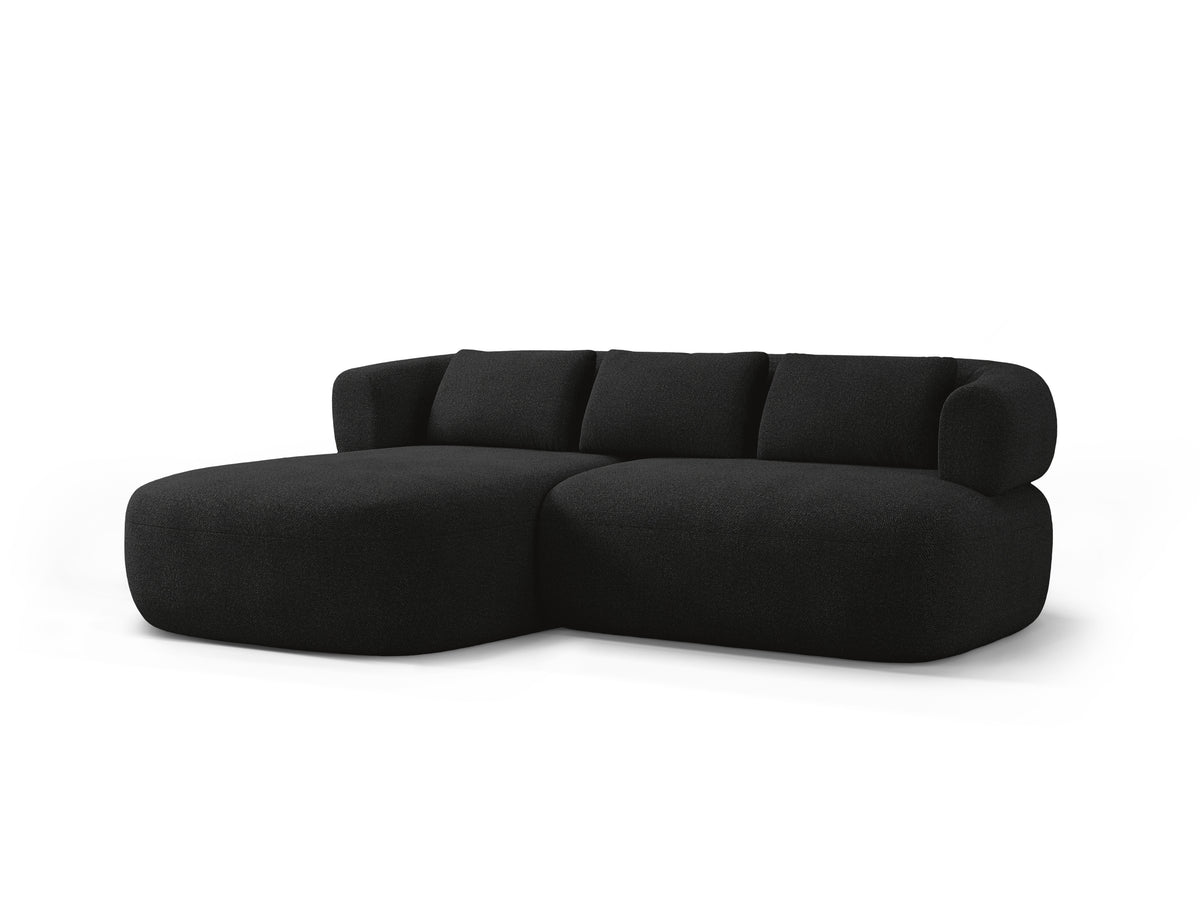 Left-facing 2-seater corner sofa ALDRIN in black boucle