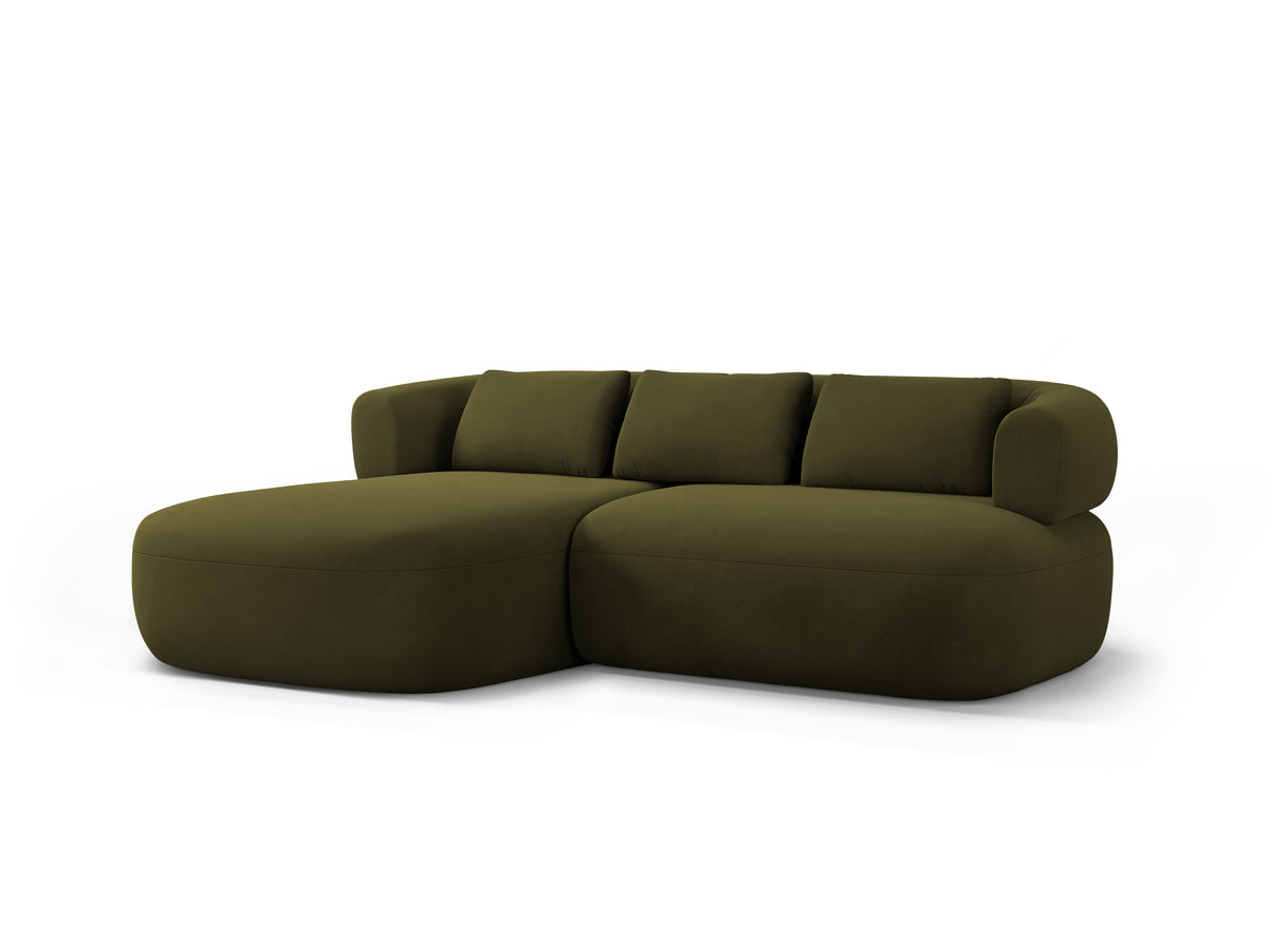 Green left-facing velvet two-seater sofa ALDRIN