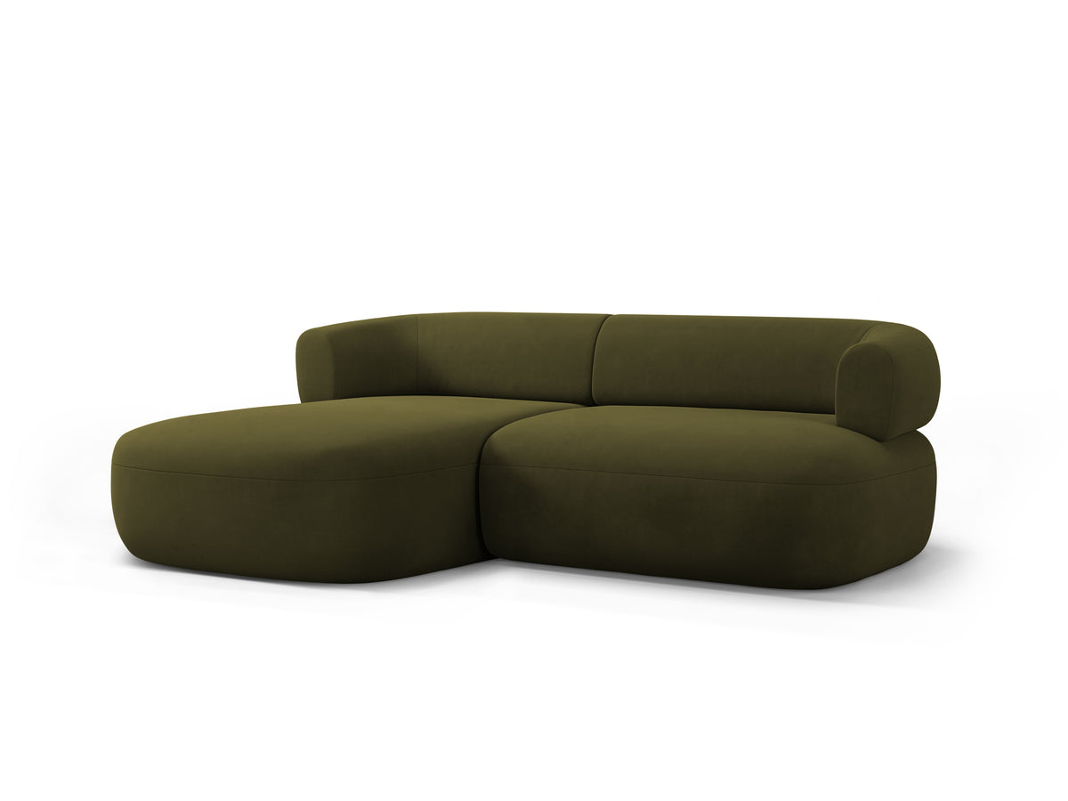 Green left-facing velvet two-seater sofa ALDRIN