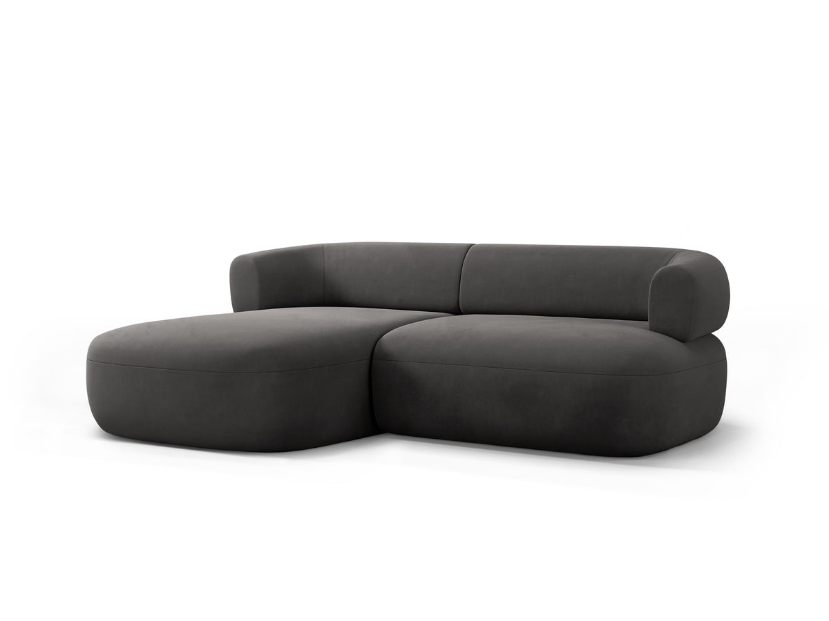 Velvet left-facing 2-seater sofa ALDRIN in dark gray