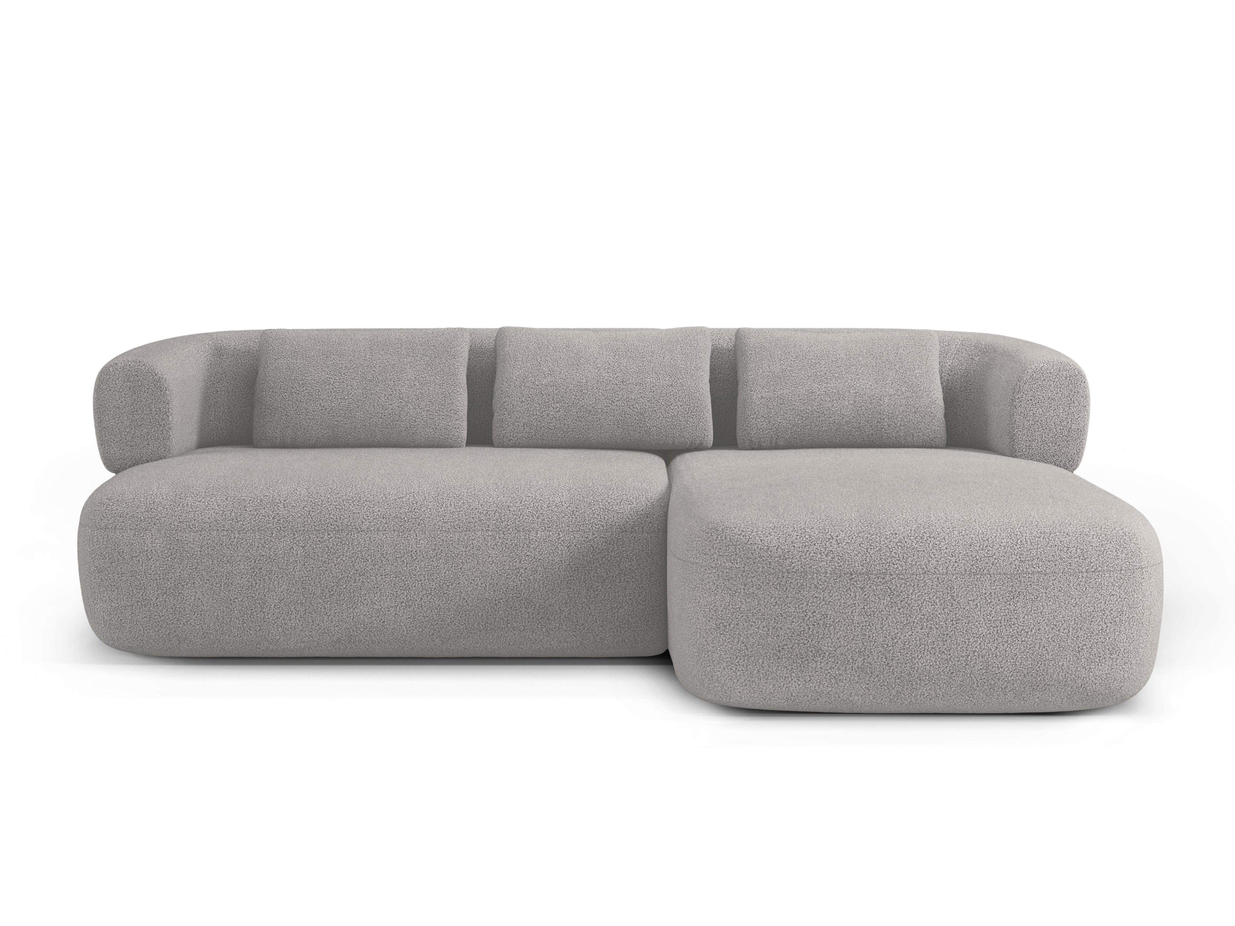 Right-facing 3-seater corner sofa ALDRIN in light gray boucle.