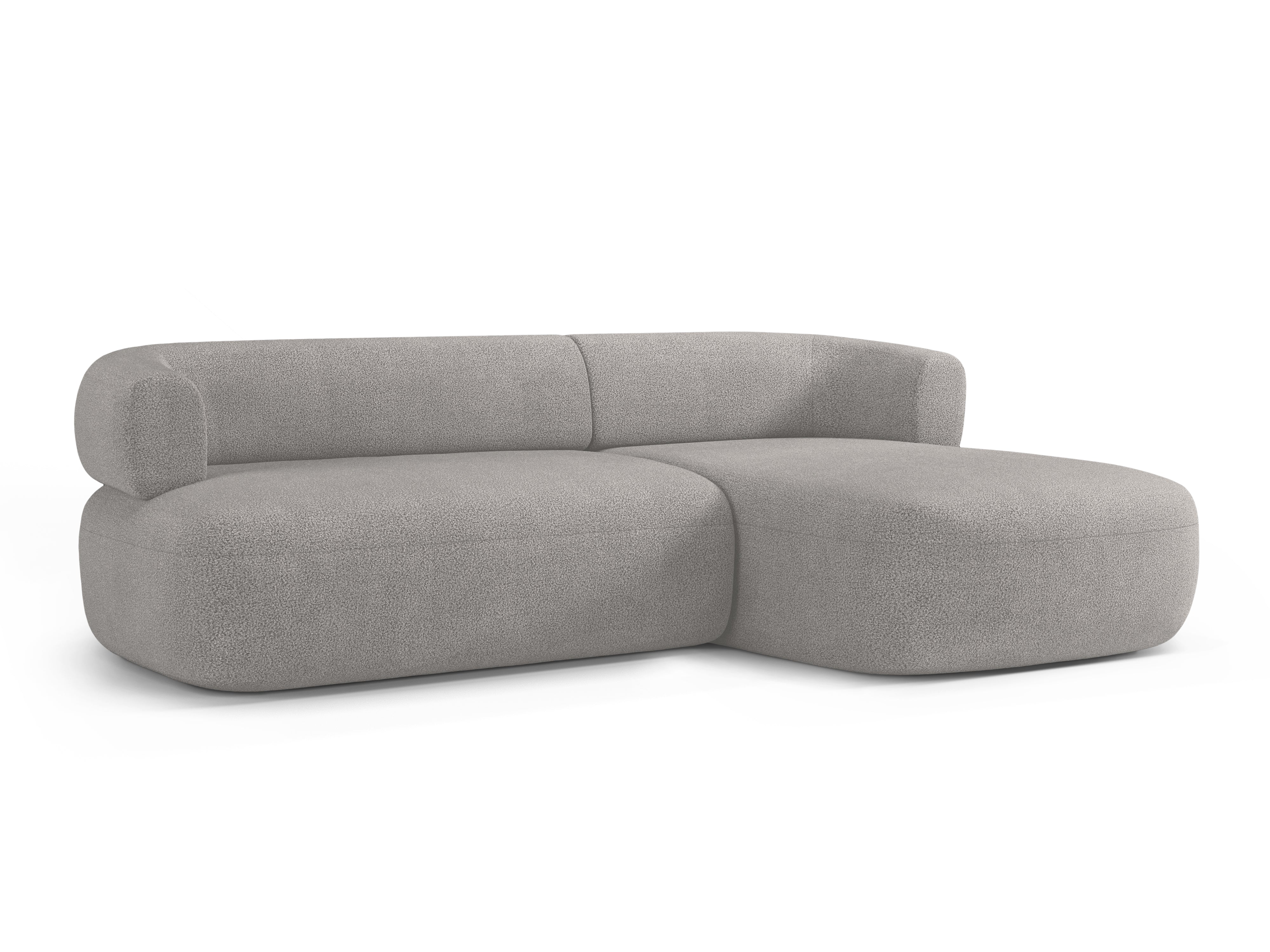 Right-facing 3-seater corner sofa ALDRIN in light gray boucle.