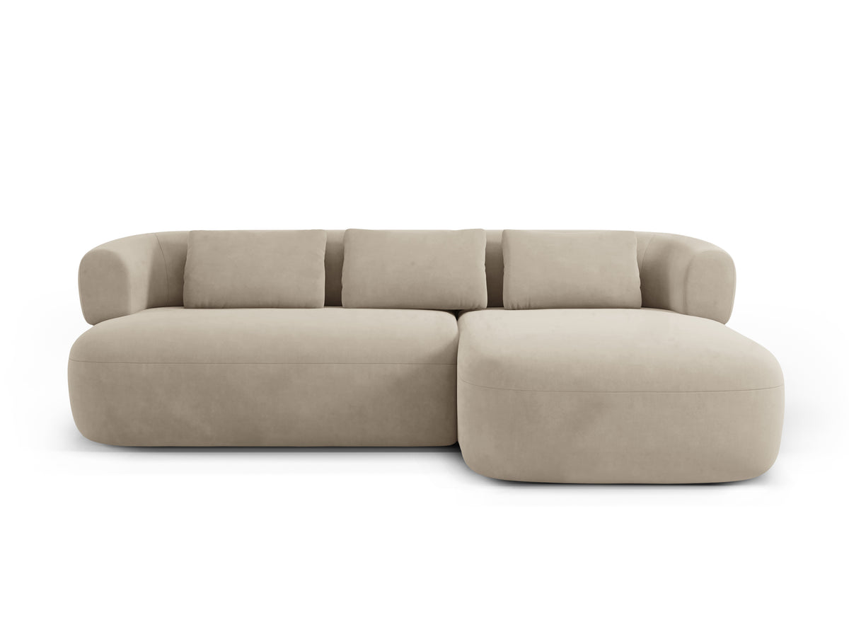 Beige Velvet 3-Seater Right-Hand Corner Sofa ALDRIN
