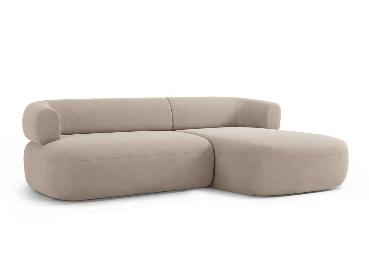 Beige Velvet 3-Seater Right-Hand Corner Sofa ALDRIN