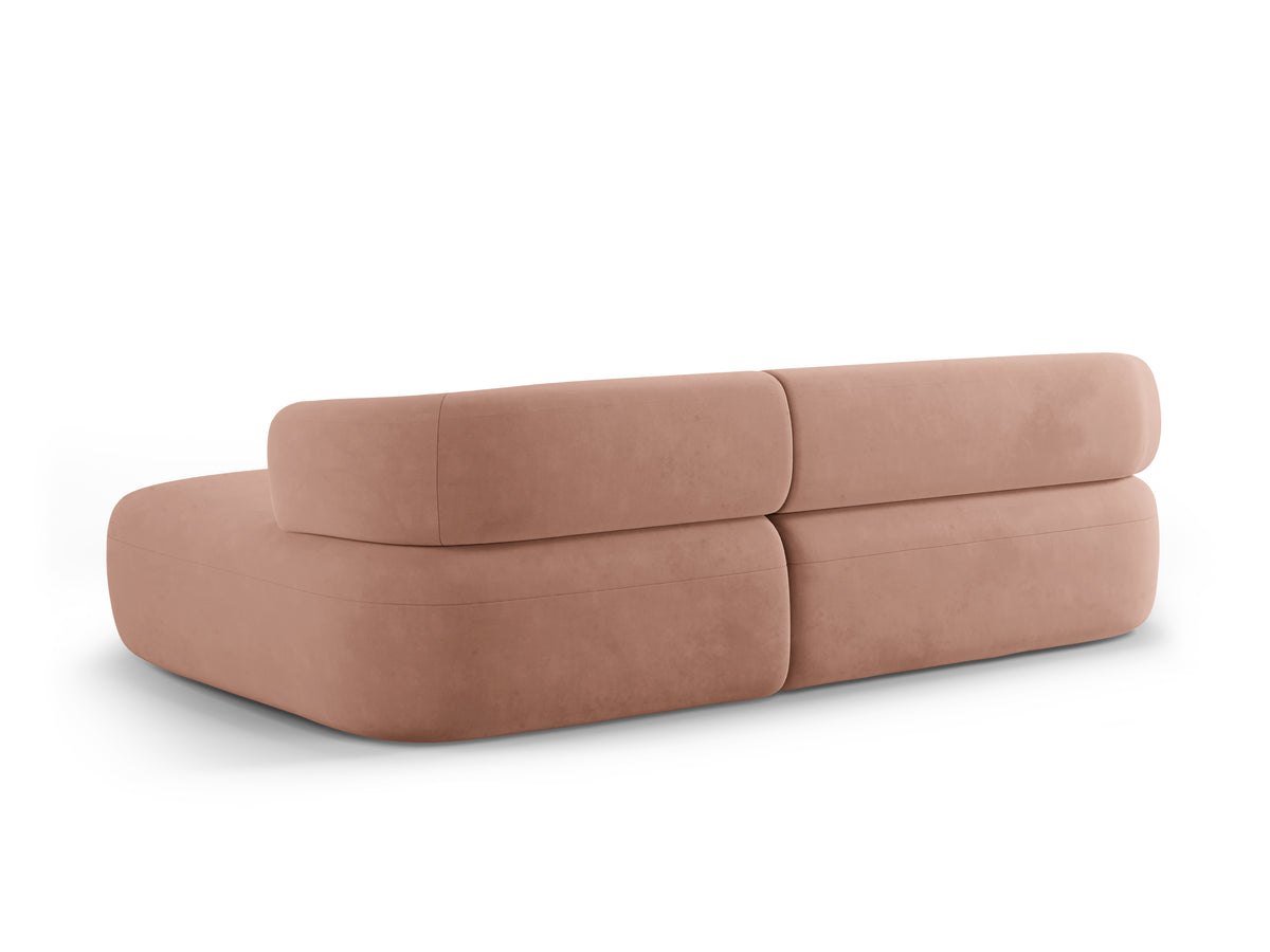 Velvet corner sofa for three people, right-facing, ALDRIN in pink.