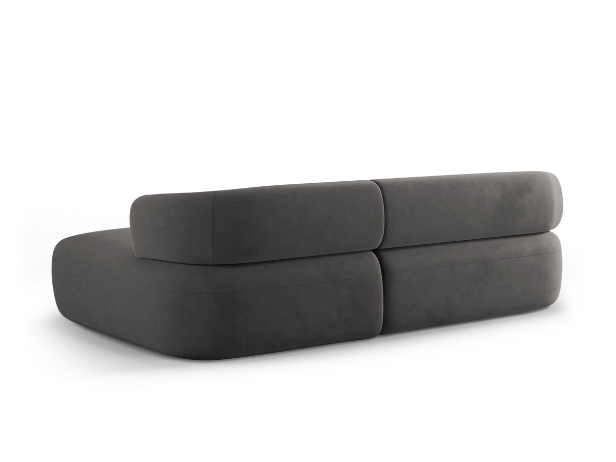Velvet corner sofa for three people, right-facing, ALDRIN in dark gray.