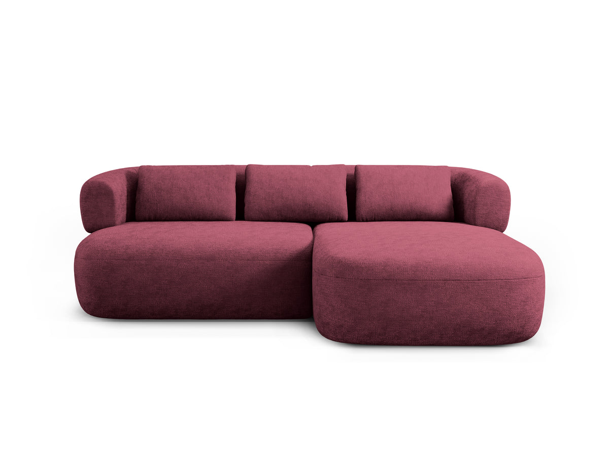 Right-facing 2-seater corner sofa ALDRIN in crimson chenille