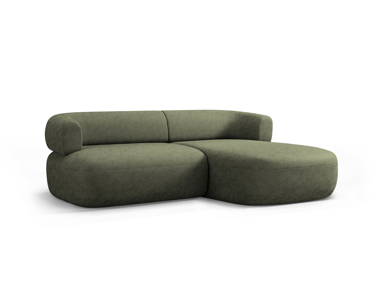 Right-facing 2-seater corner sofa ALDRIN in green chenille