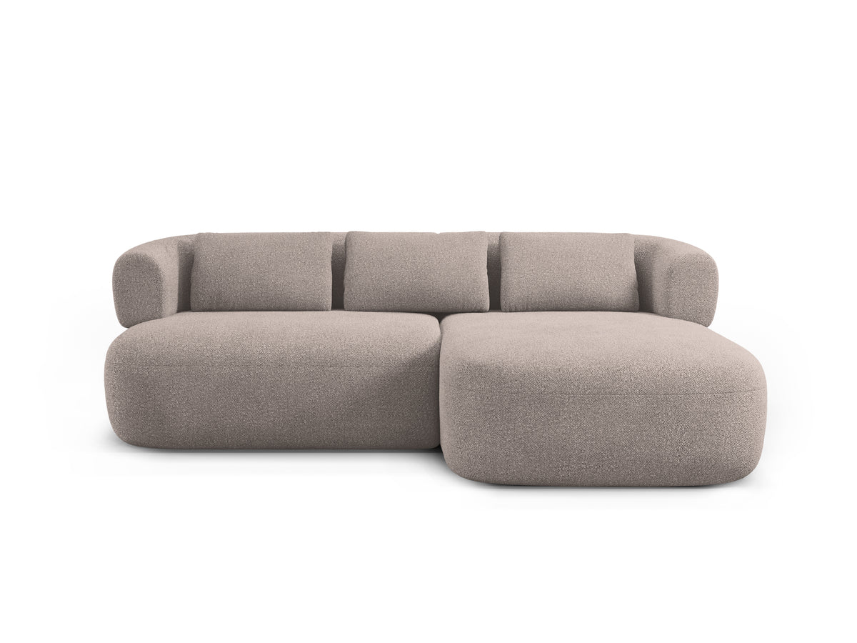 Right-facing 2-seater corner sofa ALDRIN in light brown boucle.