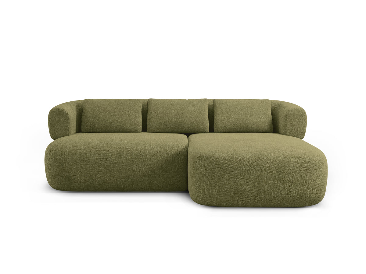 Right-facing 2-seater corner sofa ALDRIN in green boucle