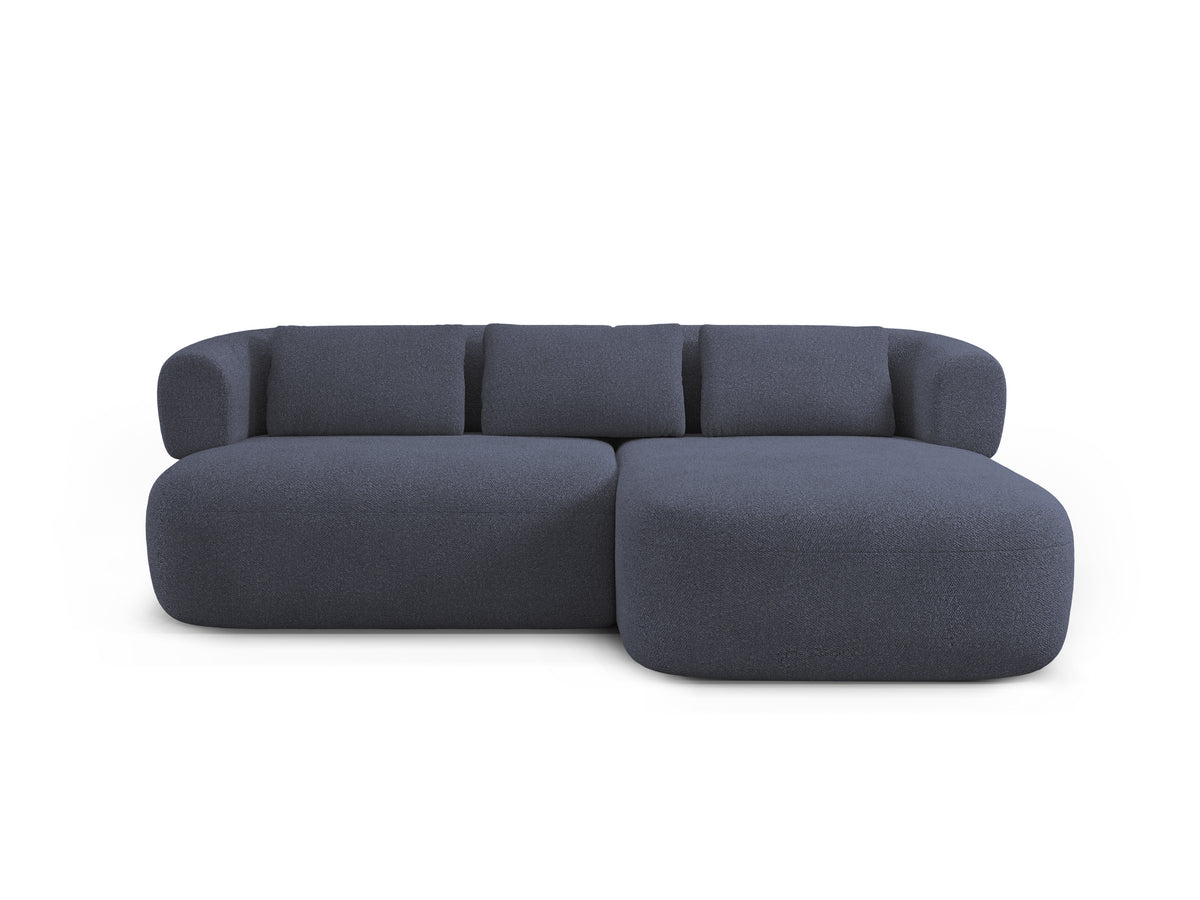 Right-facing 2-seater corner sofa ALDRIN in navy blue boucle