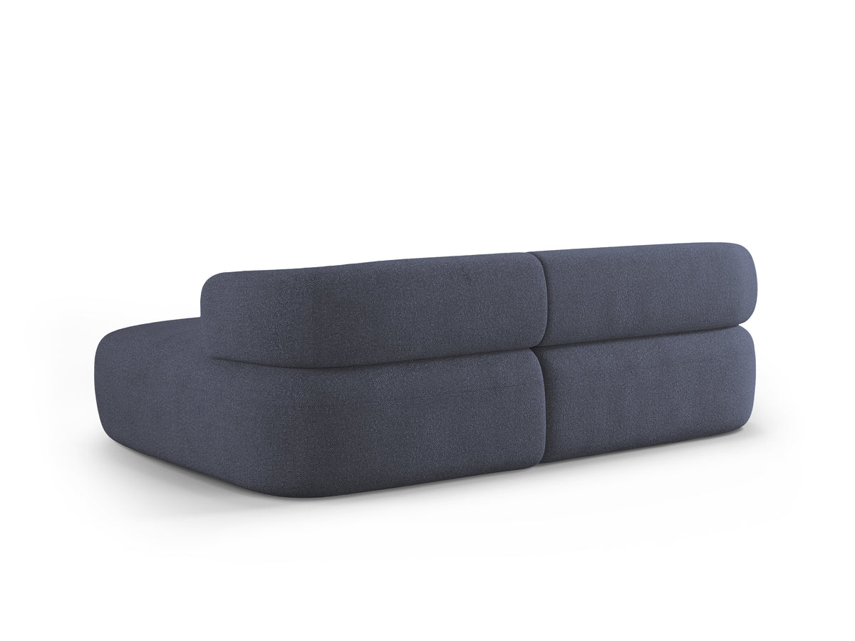 Right-facing 2-seater corner sofa ALDRIN in navy blue boucle
