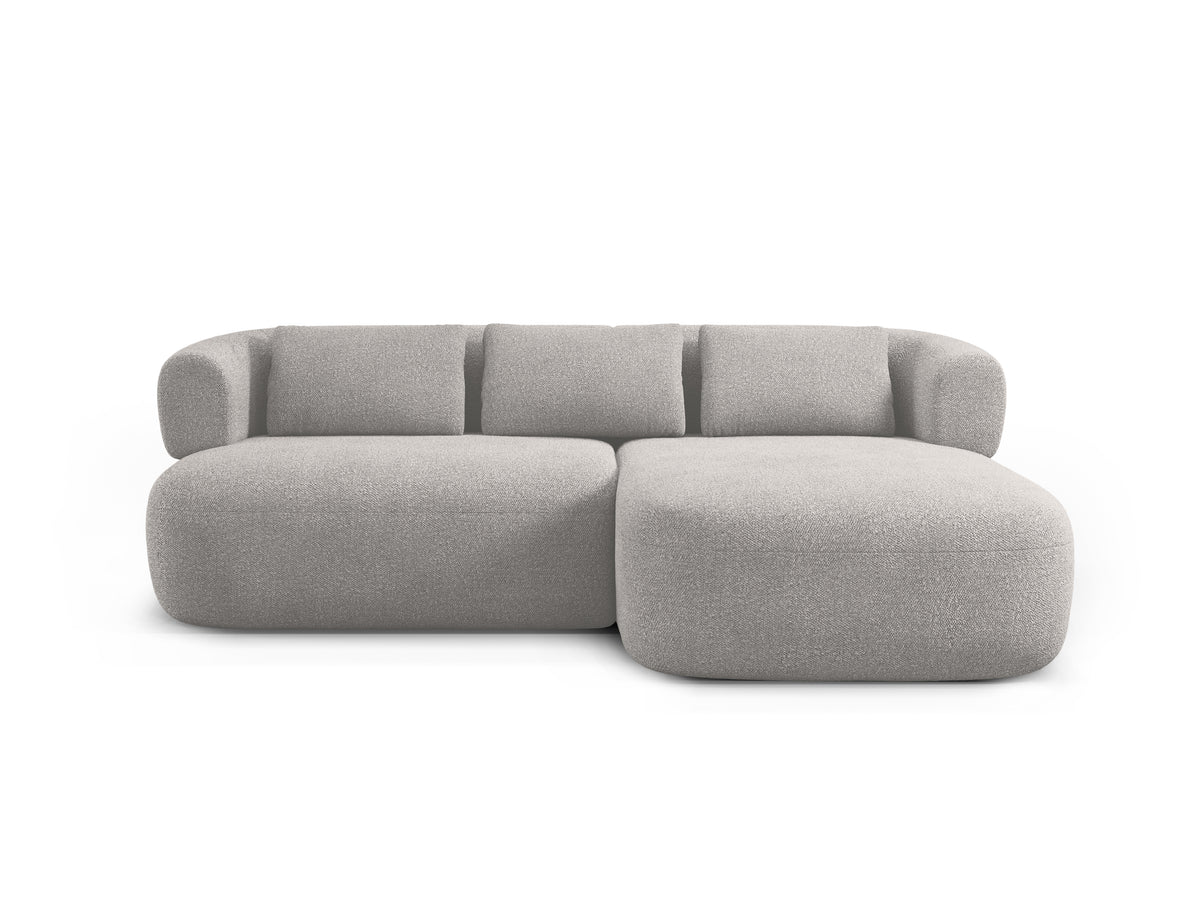 Right-facing 2-seater corner sofa ALDRIN in light gray boucle