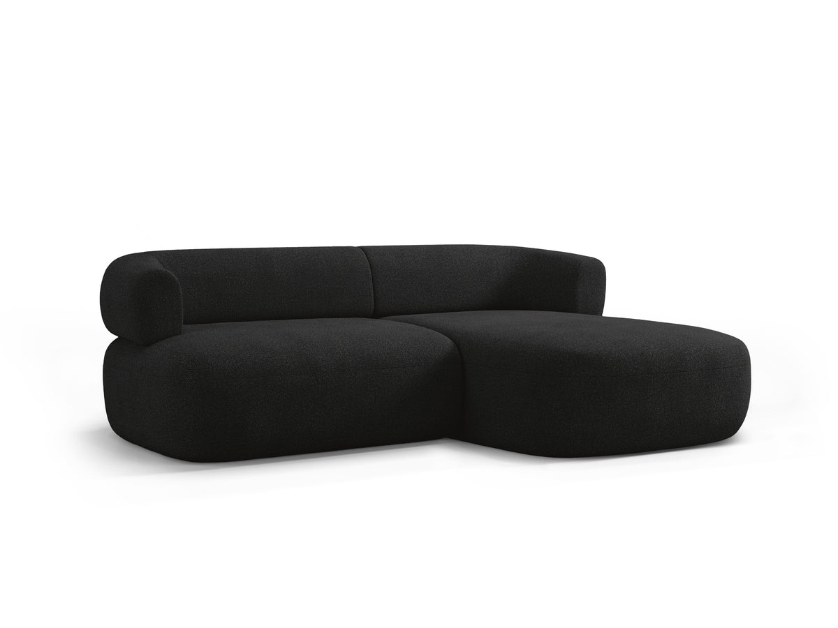 Right-facing 2-seater corner sofa ALDRIN in black boucle