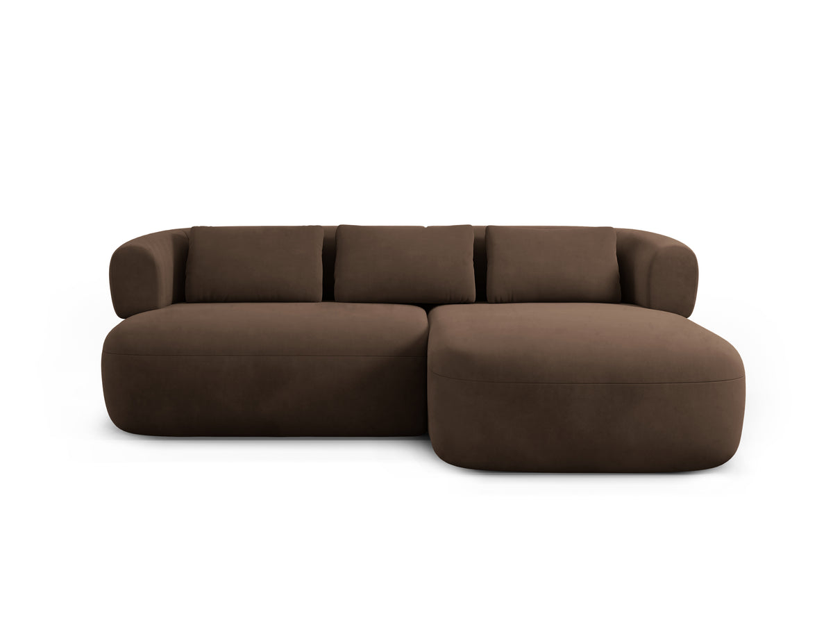 Chocolate velvet right-facing two-seater corner sofa ALDRIN