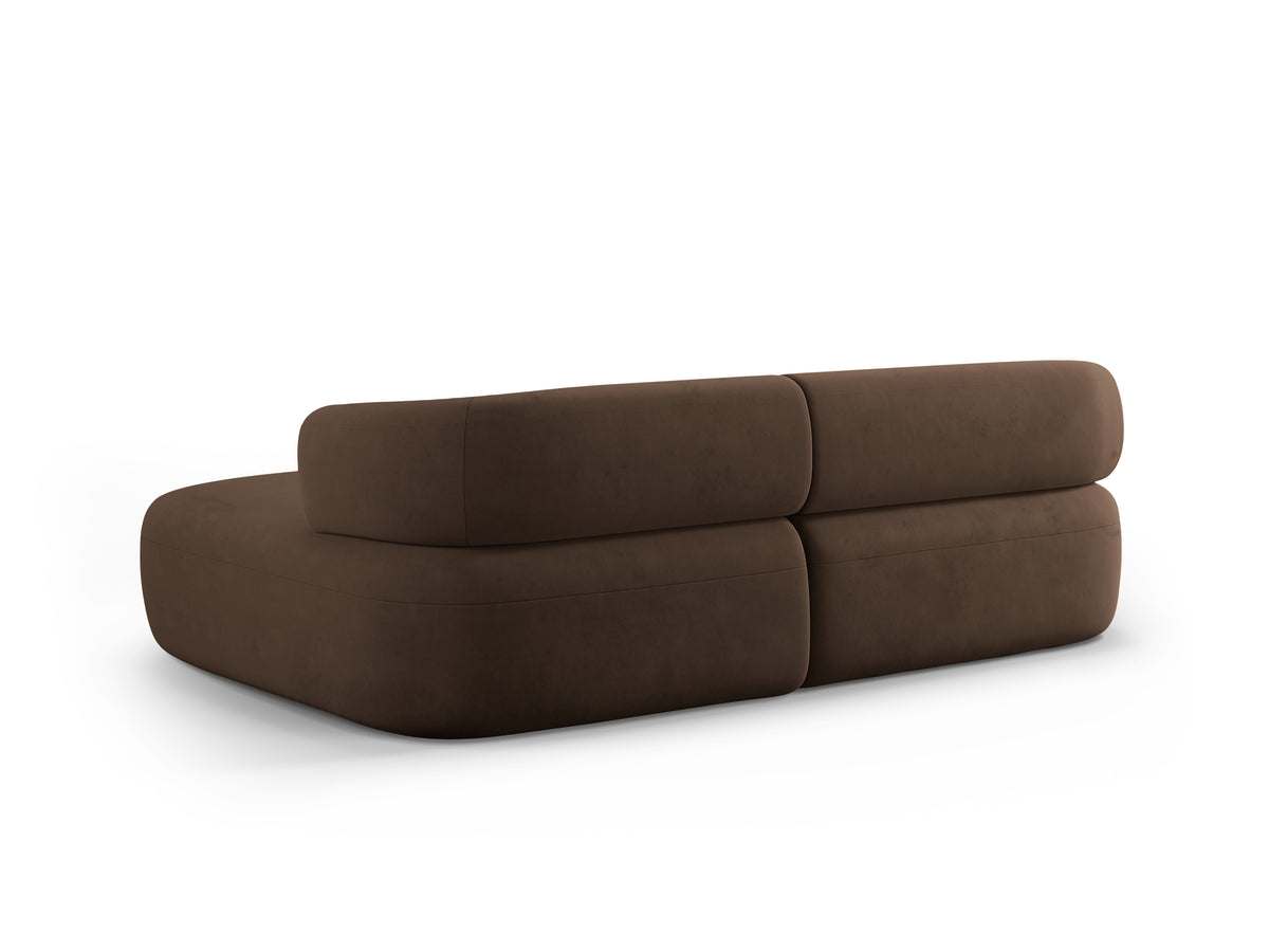 Chocolate velvet right-facing two-seater corner sofa ALDRIN
