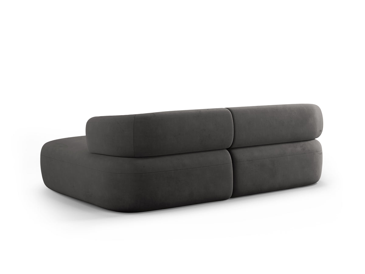 Velvet corner sofa for two, right-facing, ALDRIN in dark gray.