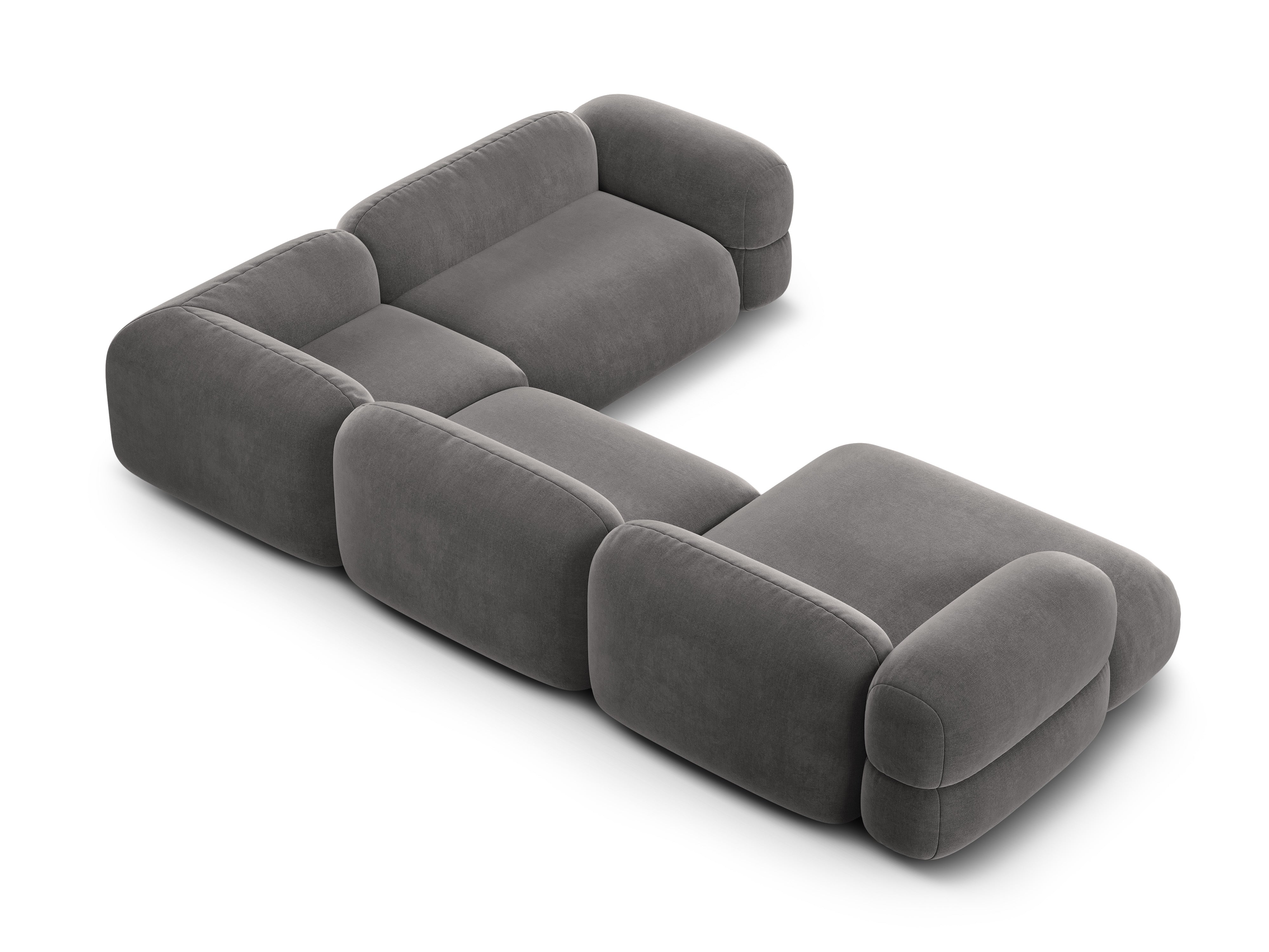 Samt-U-Form-Ecksofa rechts ROGER grau