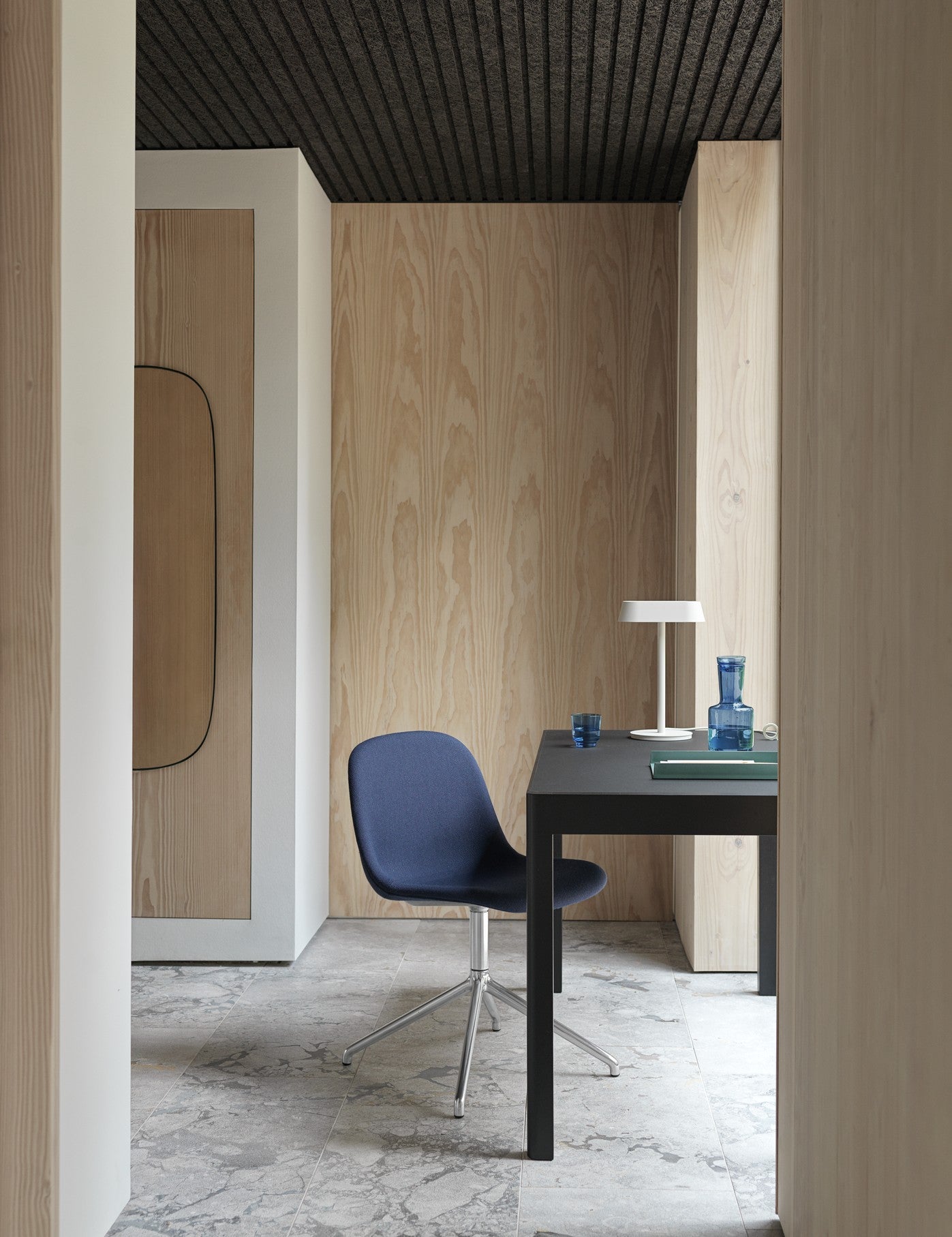 WORKSHOP Table with Black Linoleum and Black Oak Base