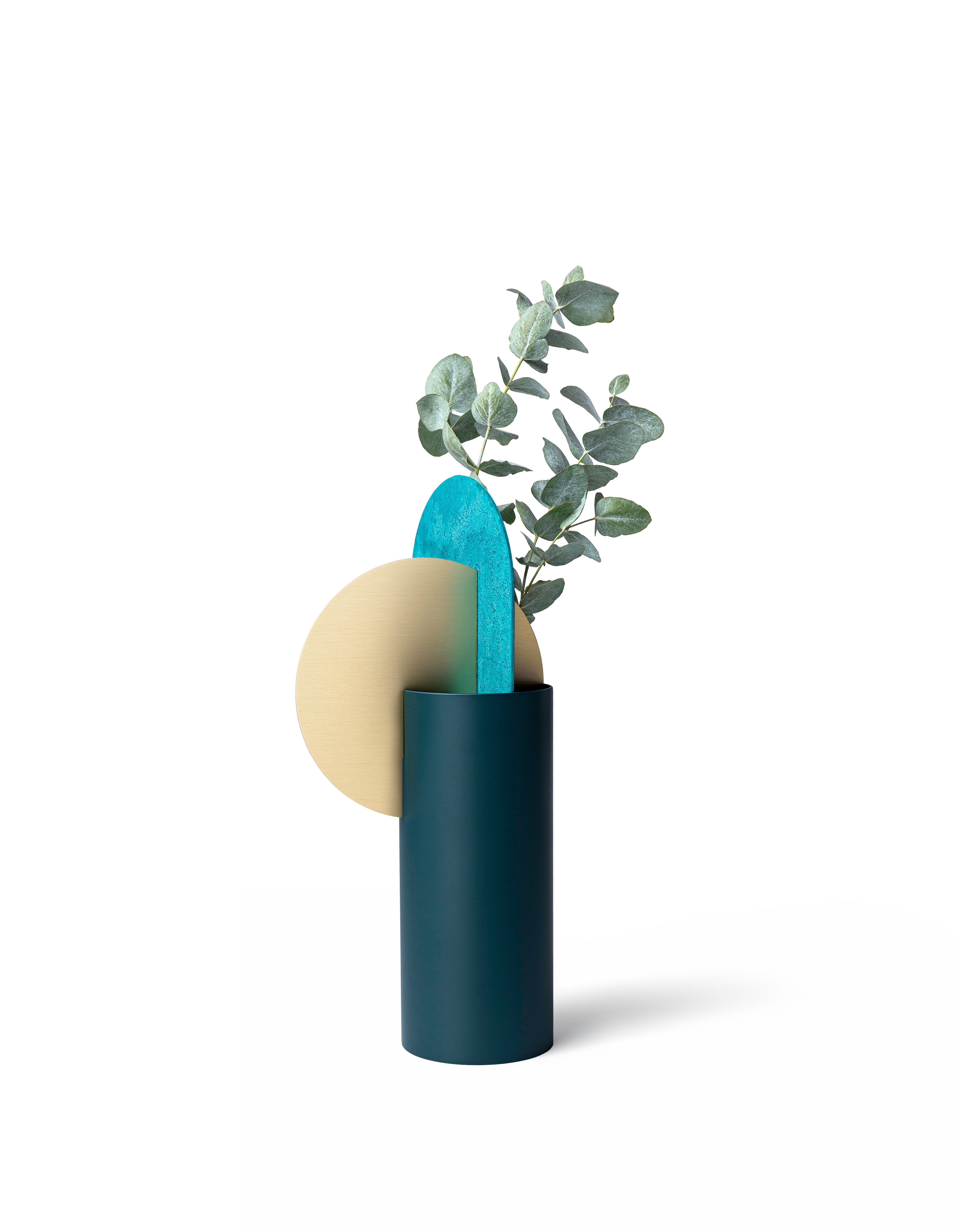 YERMILOV Vase - NUMBERED EDITION green with brass and oxidized copper