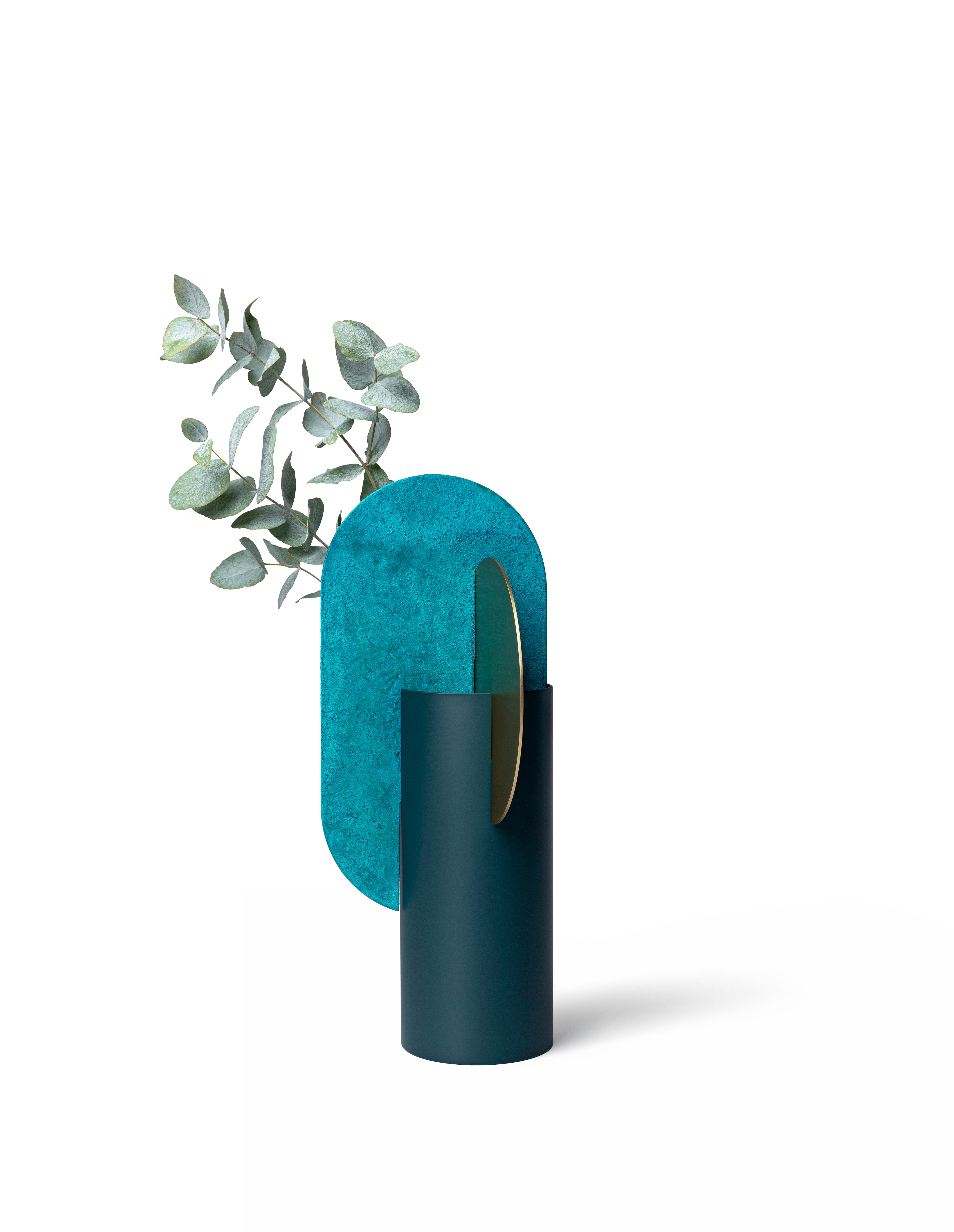 YERMILOV Vase - NUMBERED EDITION green with brass and oxidized copper