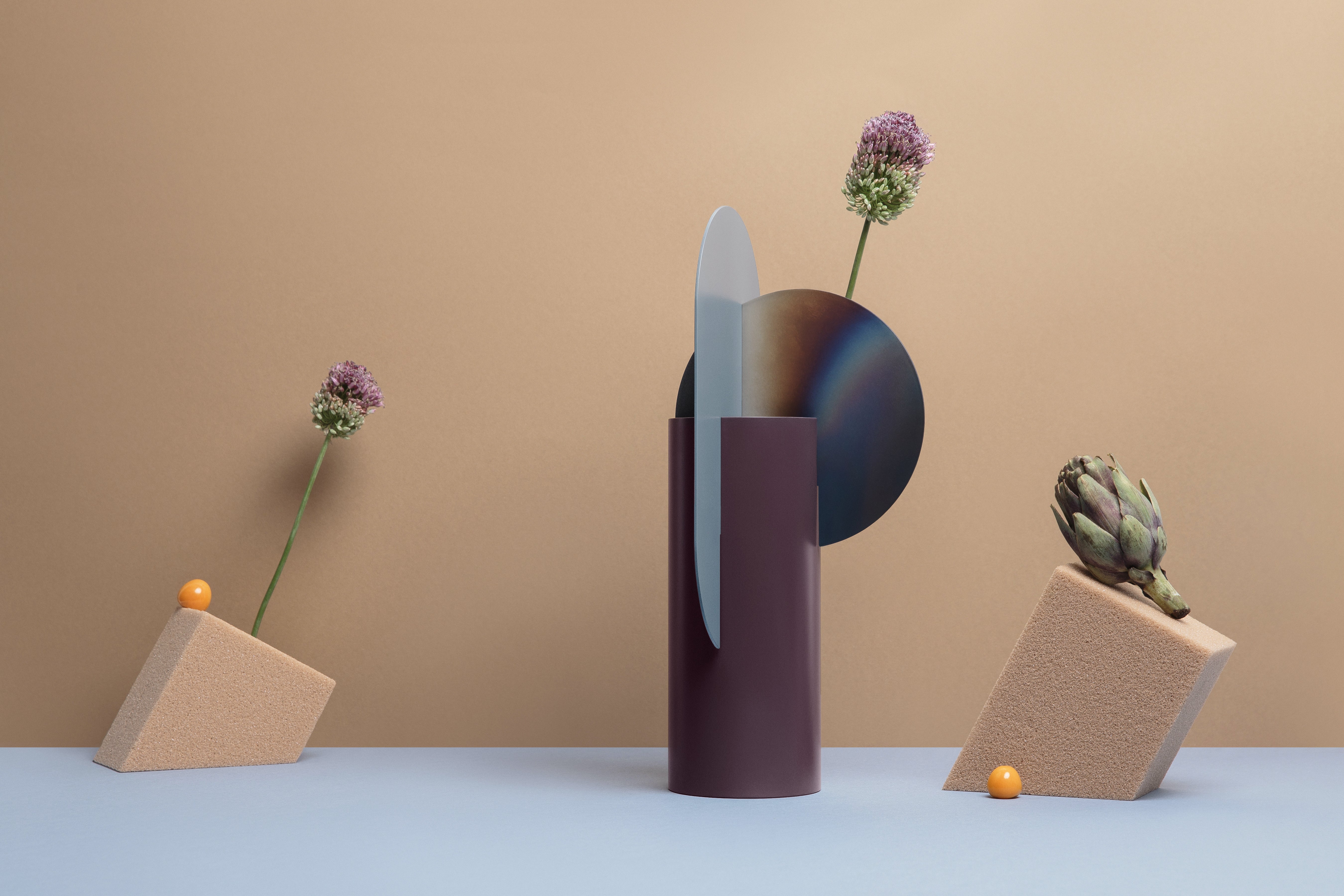 YERMILOV Vase - NUMBERED EDITION burgundy with blue and burnt steel