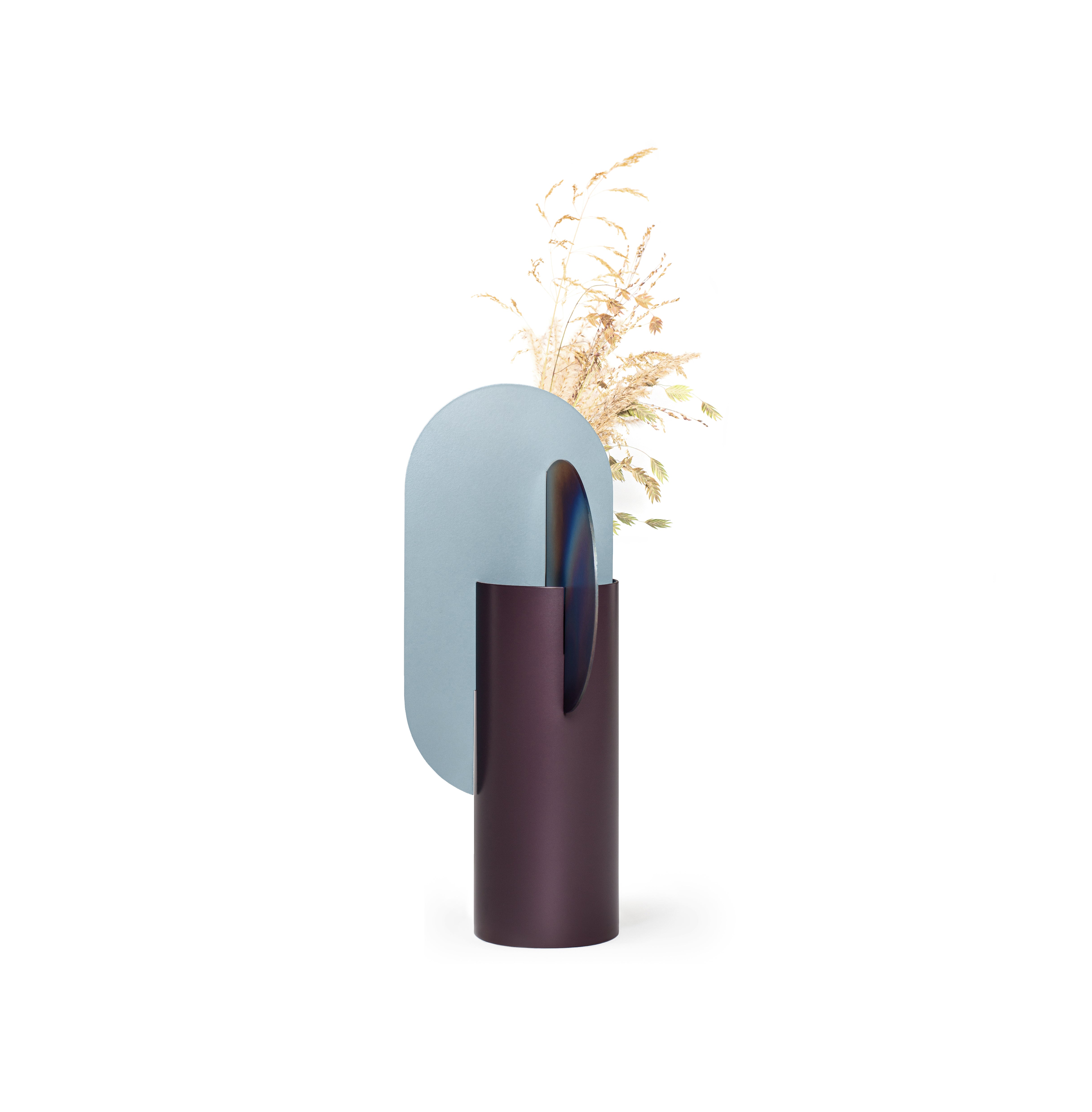 YERMILOV Vase - NUMBERED EDITION burgundy with blue and burnt steel