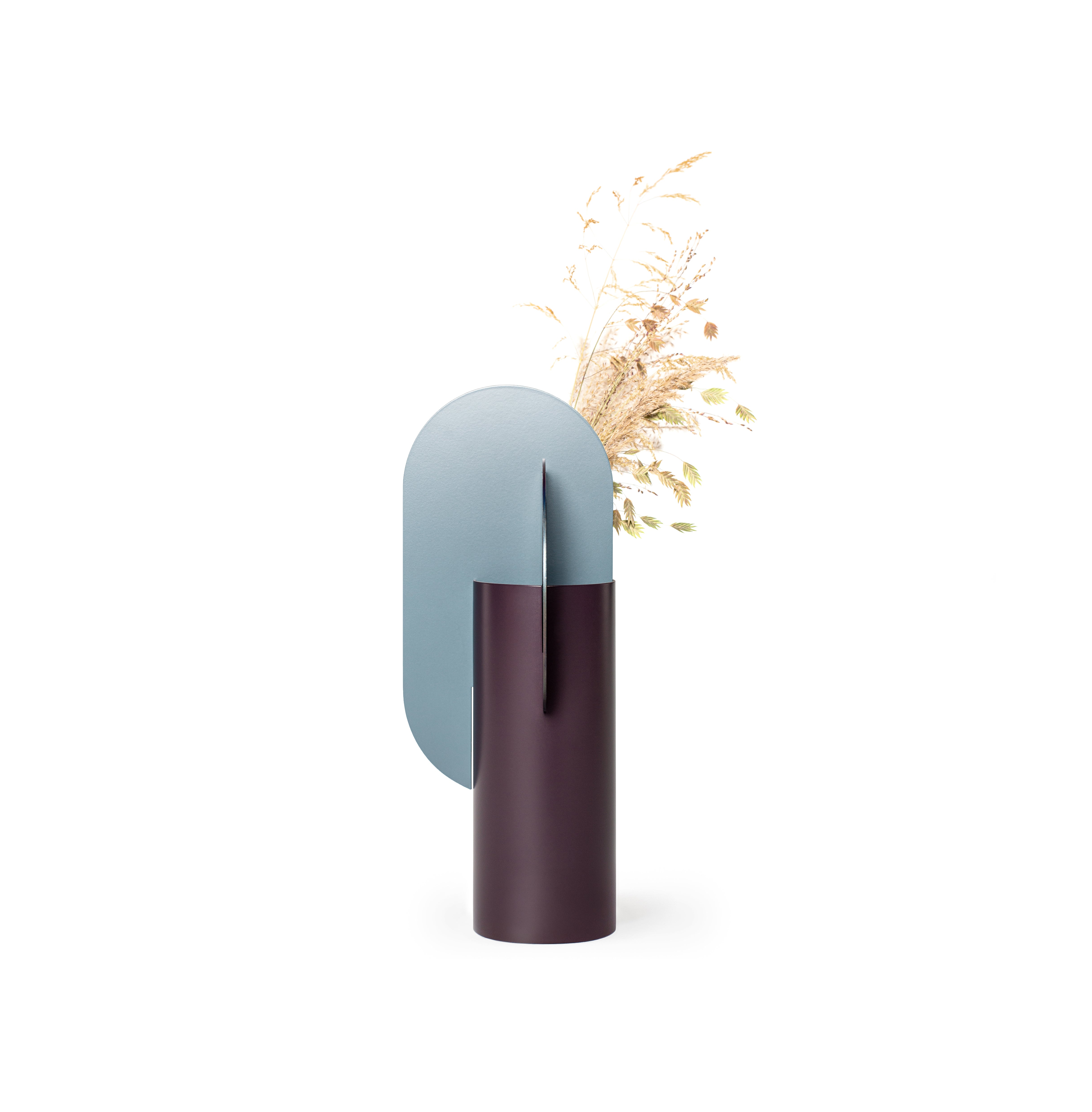 YERMILOV Vase - NUMBERED EDITION burgundy with blue and burnt steel
