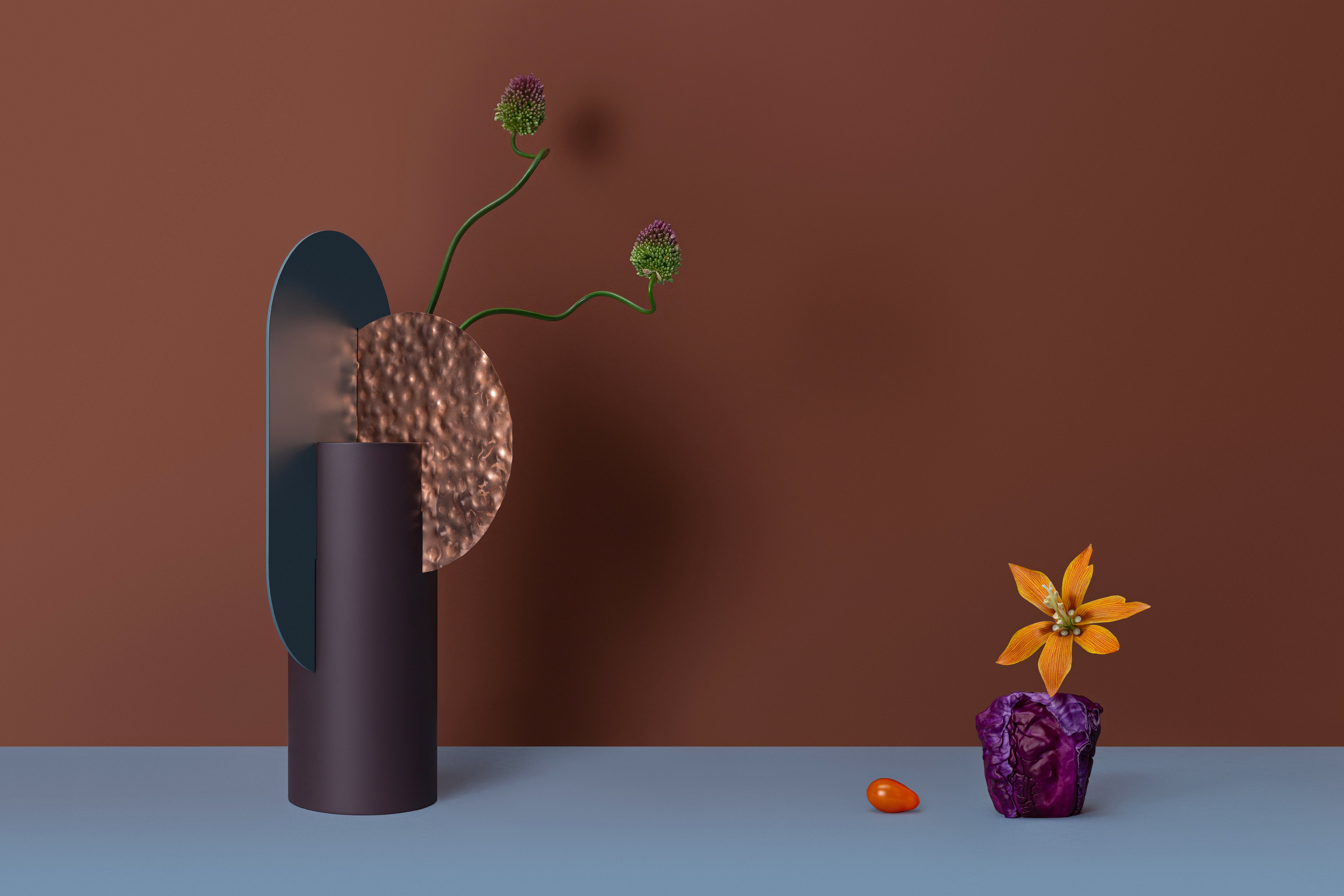 YERMILOV Vase - NUMBERED EDITION burgundy with blue and copper