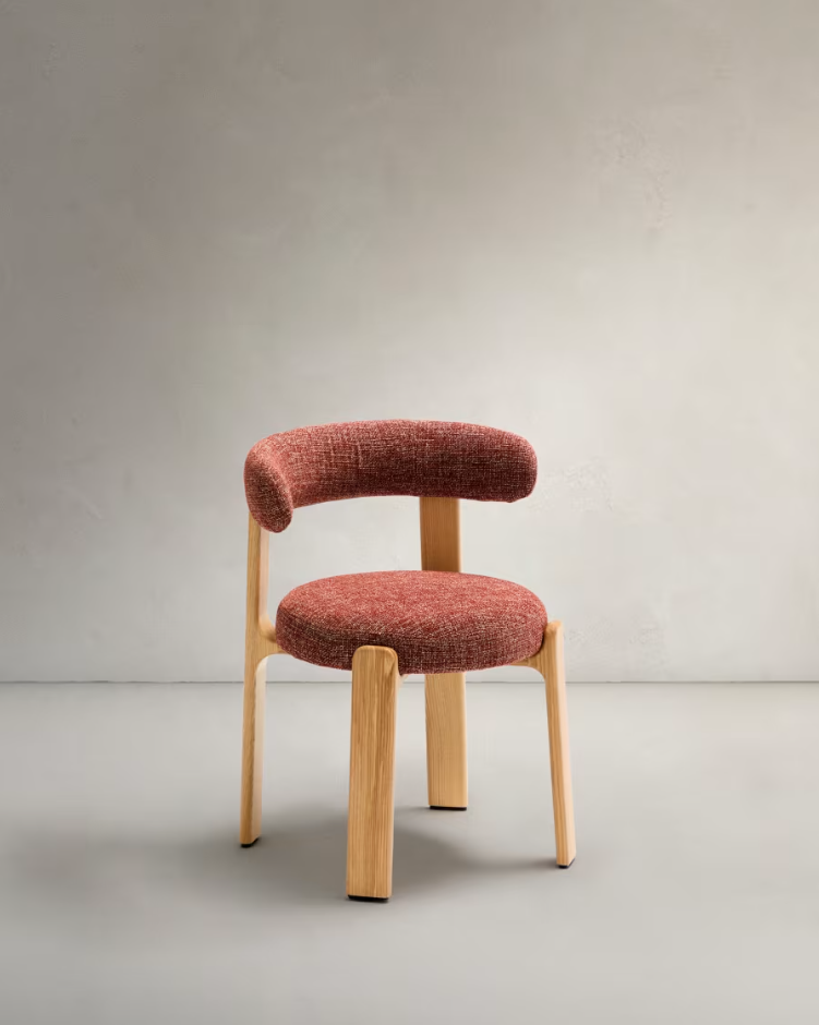 Red granite chair with a wooden base