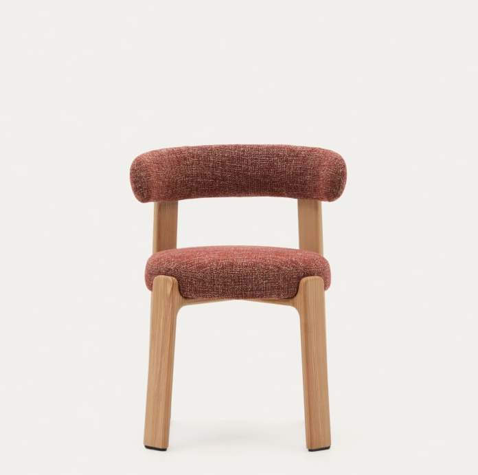 Red granite chair with a wooden base