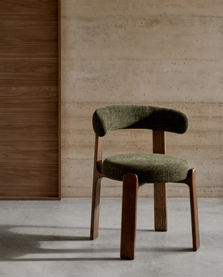 GRANITE chair in green chenille with a dark ash base