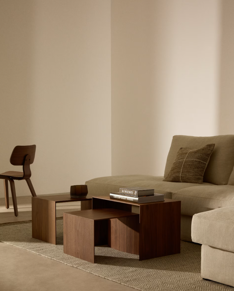 Litto nut veneer side table set